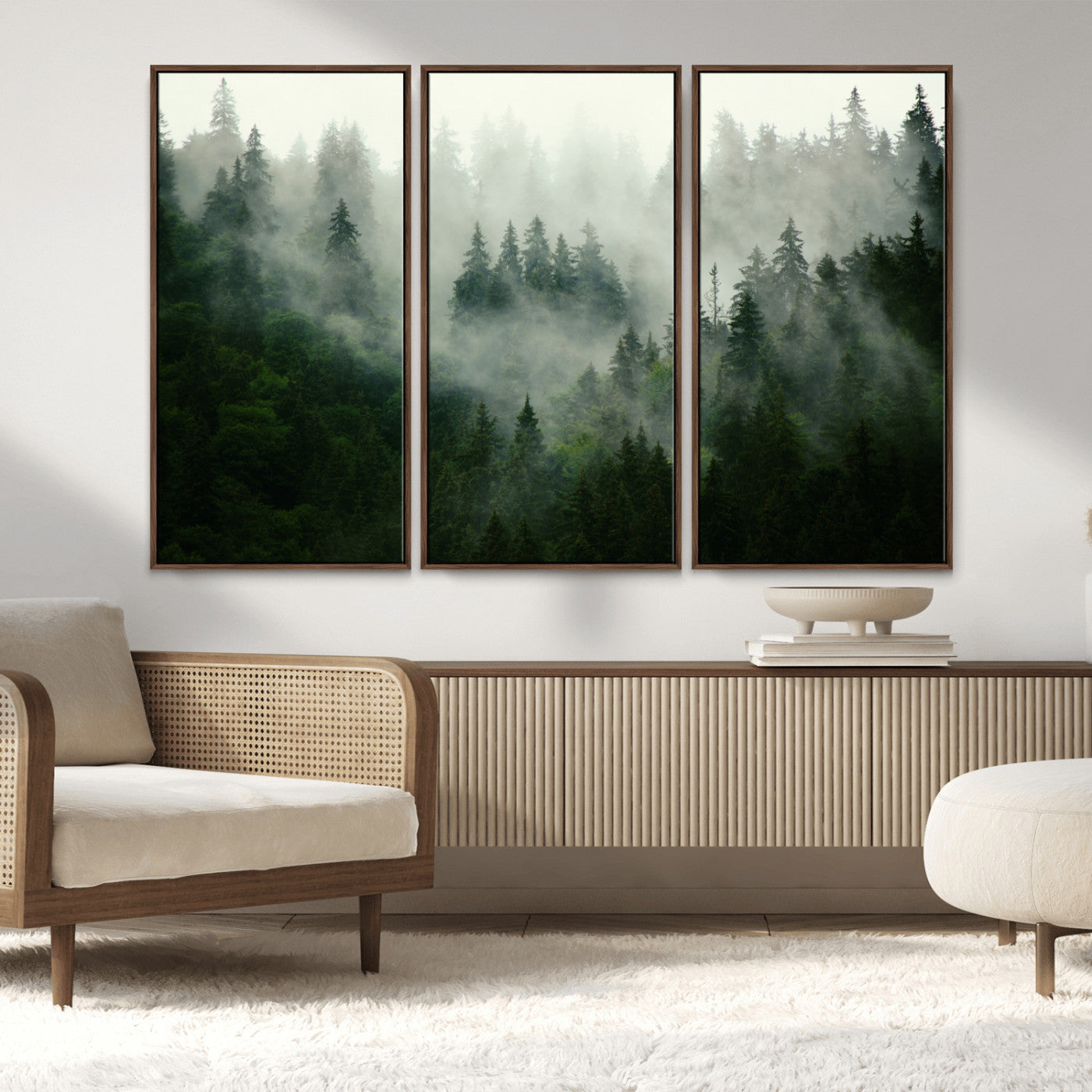 167720496-MGV-CV-36X24-Misty Forest Wall Art – Serene Evergreen Trees Canvas Print, Foggy Mountain Nature Landscape Decor for Bedroom, Living Room or