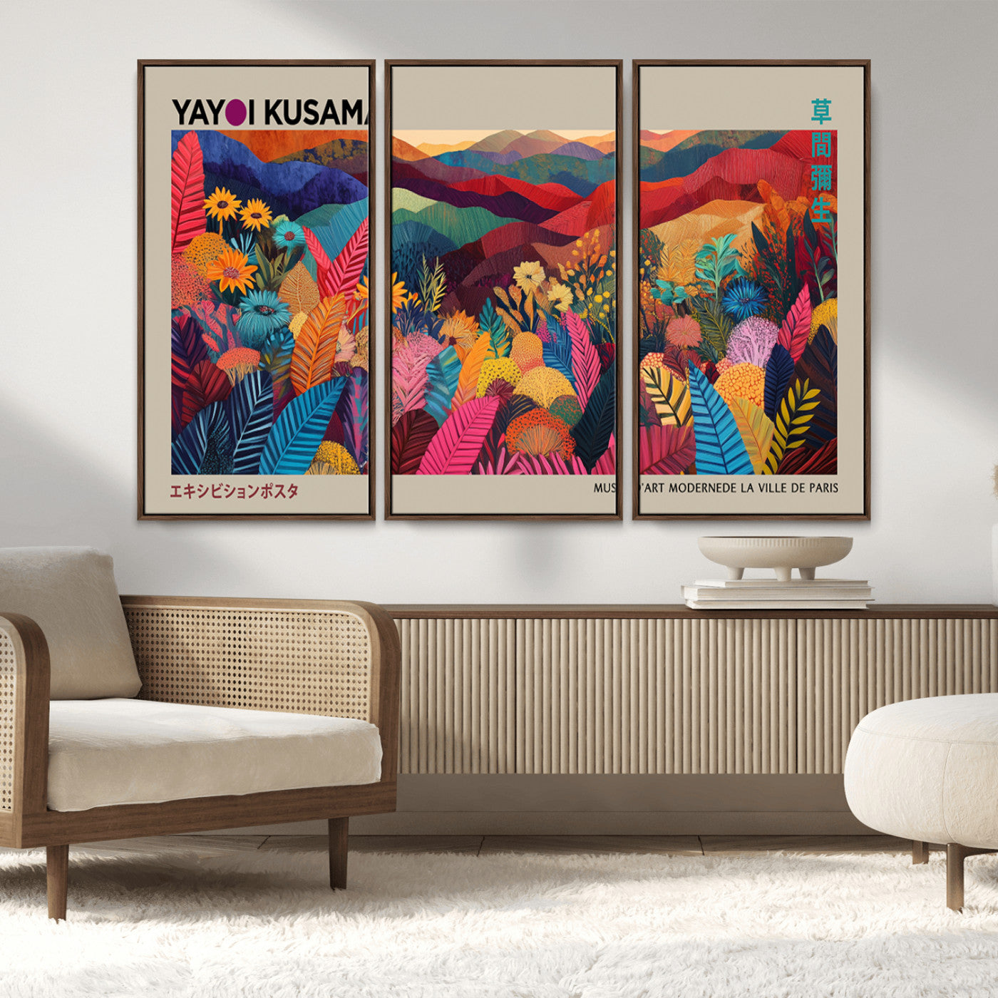 70959-MGV-CV-36X24-Yayoi Kusama Inspired Wall Art – Bold Floral Landscape Canvas Print, Vibrant Modern Abstract Poster for Living Room, Bedroom, or