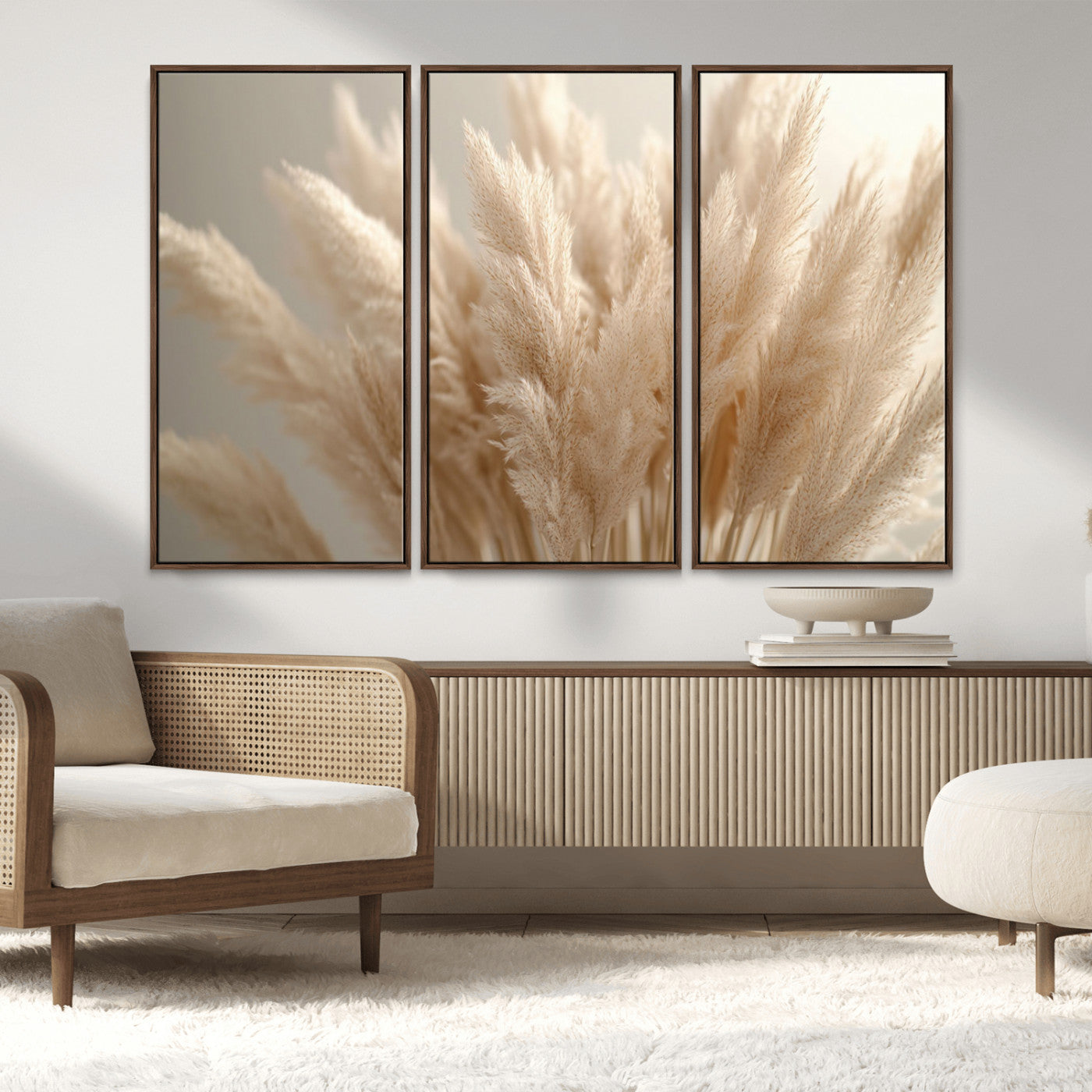 50300-MGV-CV-36X24-Pampas Grass Wall Art Canvas Print, Framed Minimalist Pampas Grass Art Picture Print, Beige Pampas Grass Perfect Minimalist Boho