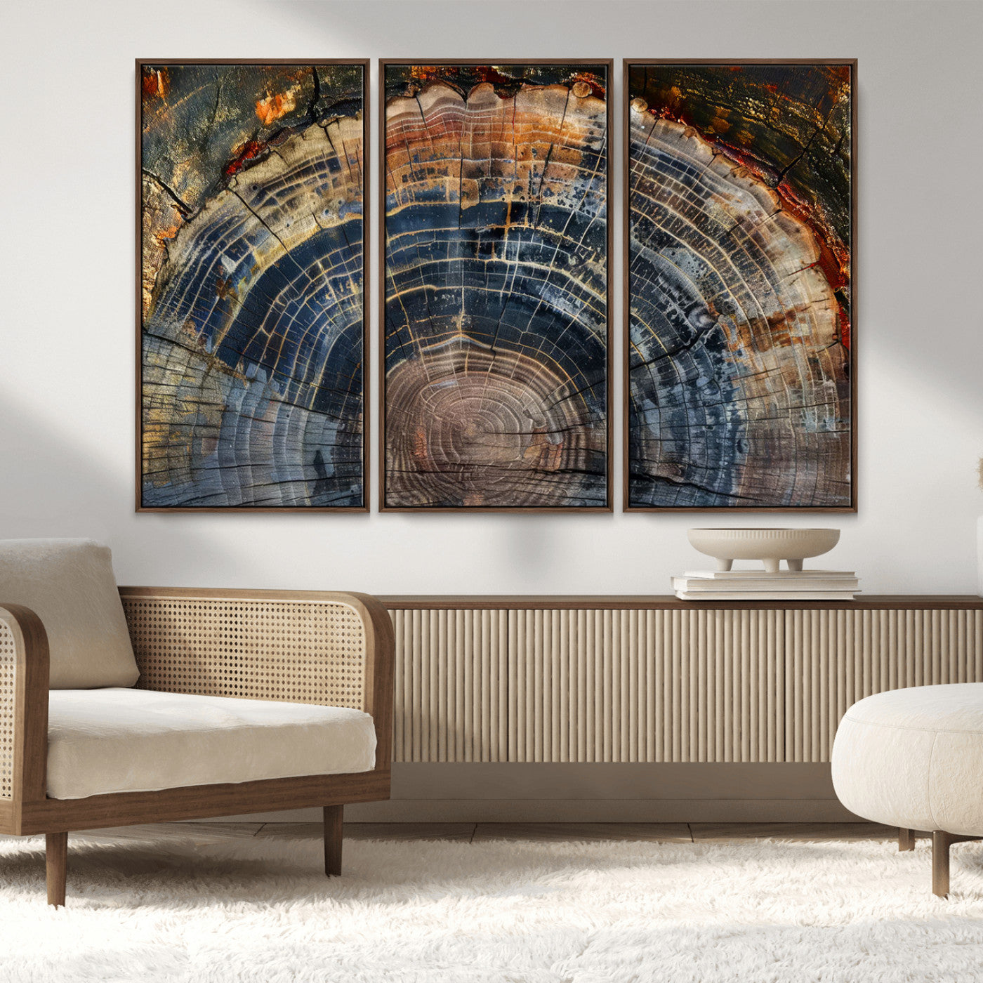 16193-MGV-CV-36X24-Tree Ring Wall Art – Abstract Wood Grain Canvas Print, Rustic Nature Texture Artwork Poster for Living Room, Bedroom, Office,