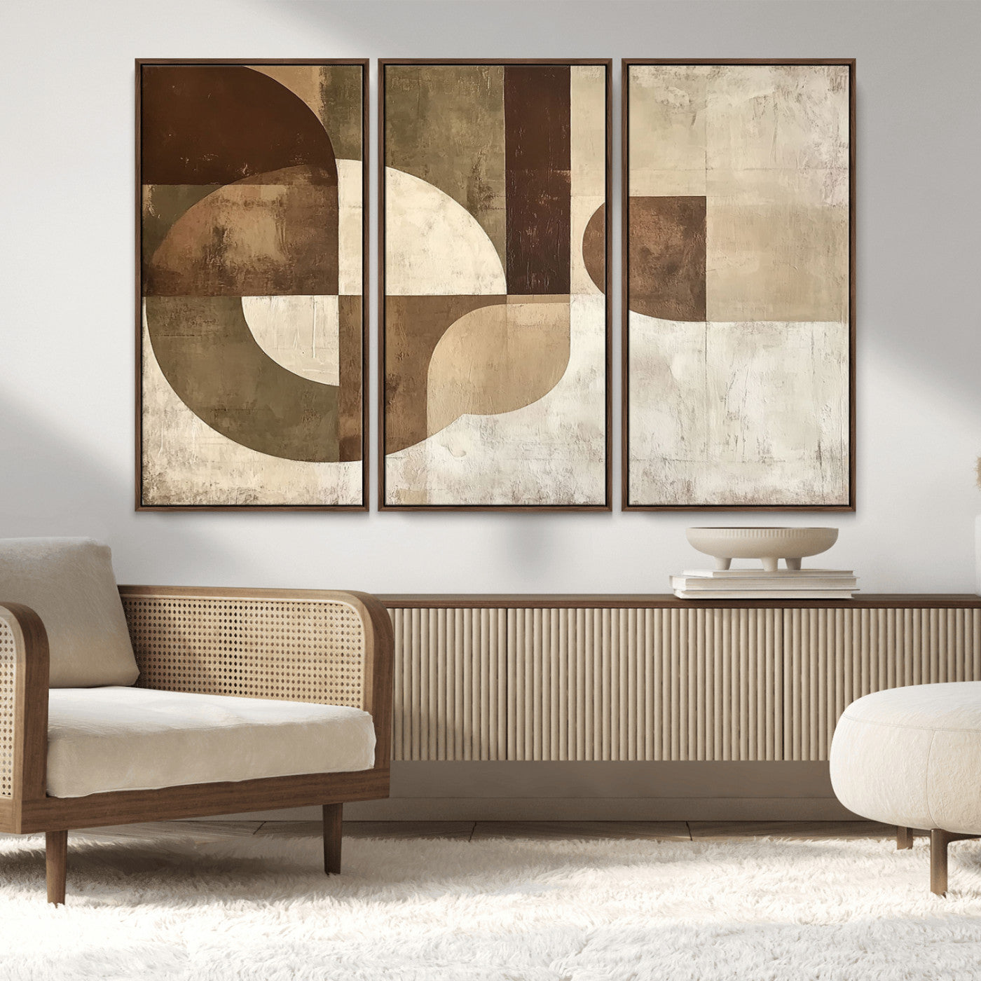59767-MGV-FC-48X32-3P_Walnut-Abstract Geometric Shapes Wall Art – Modern Minimalist Canvas Print, Neutral Brown Beige Tan Artwork for Living Room, Bedroom,