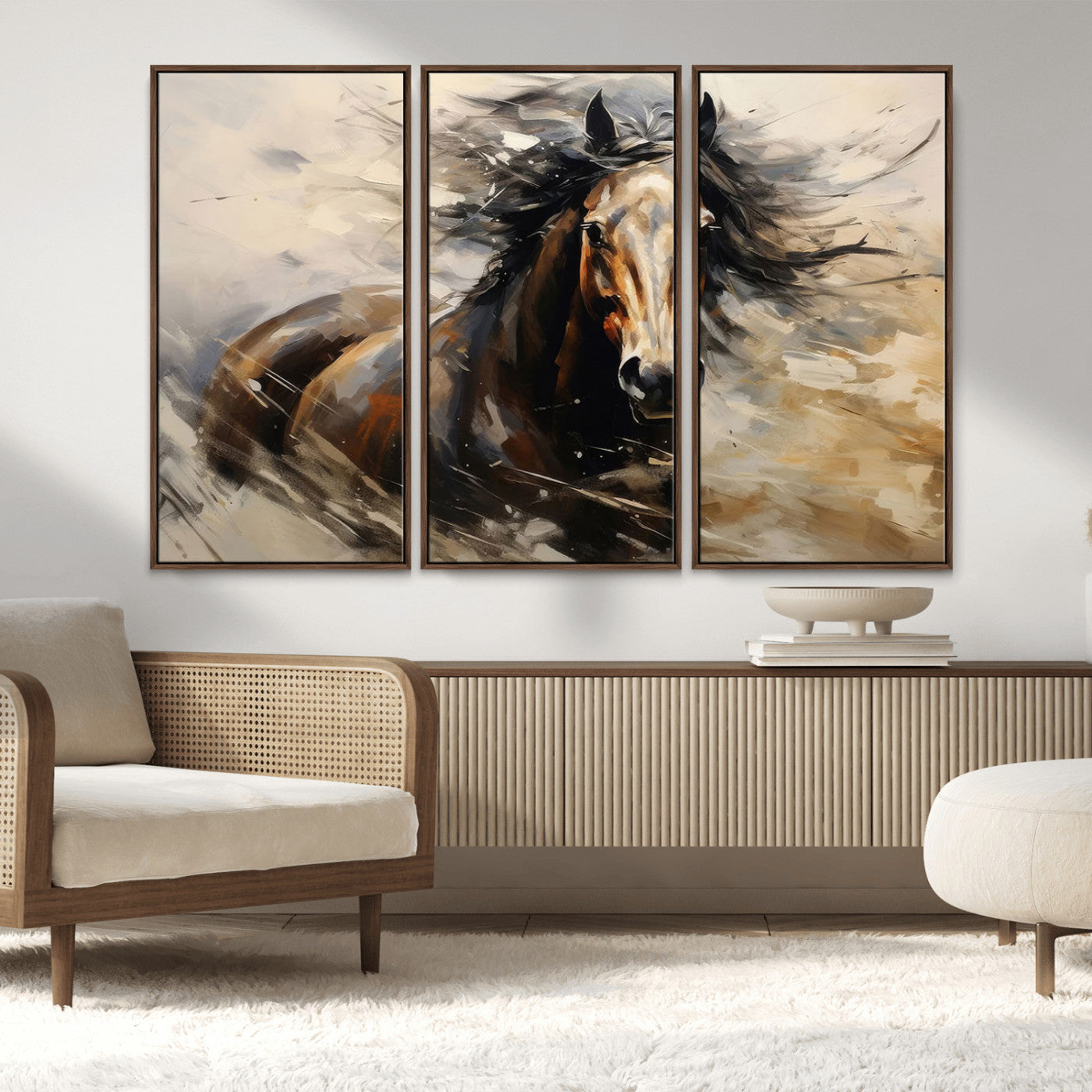 53001-MGV-CV-36X24-Wild Horse Wall Art – Majestic Stallion Canvas Print with Flowing Mane, Rustic Western Style Painting for Living Room, Office or