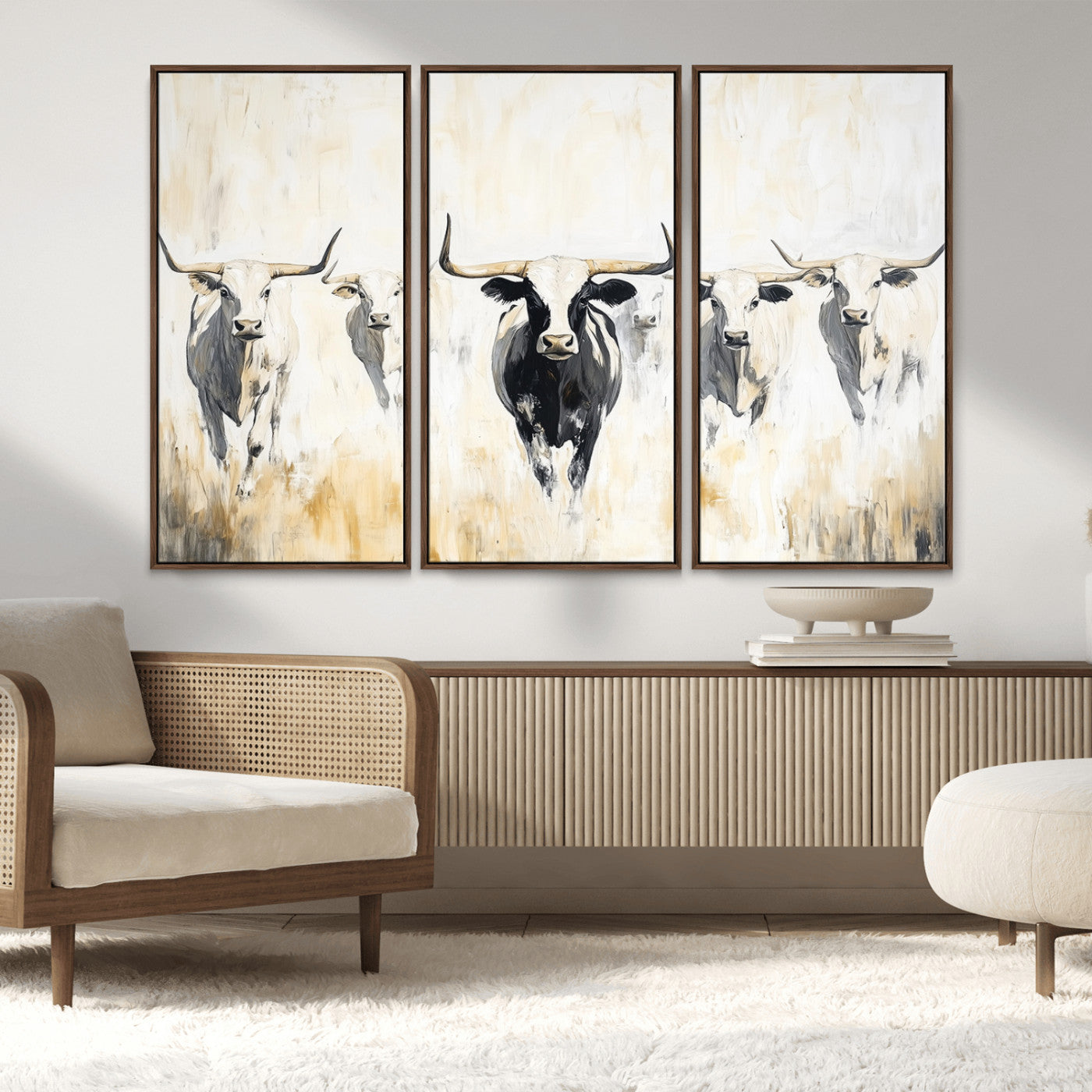40397799-MGV-CV-36X24-Texas Longhorn Wall Art Canvas Print, Framed Rustic Herd Art Picture Print, Western Bull Perfect Neutral Western Decor Artwork