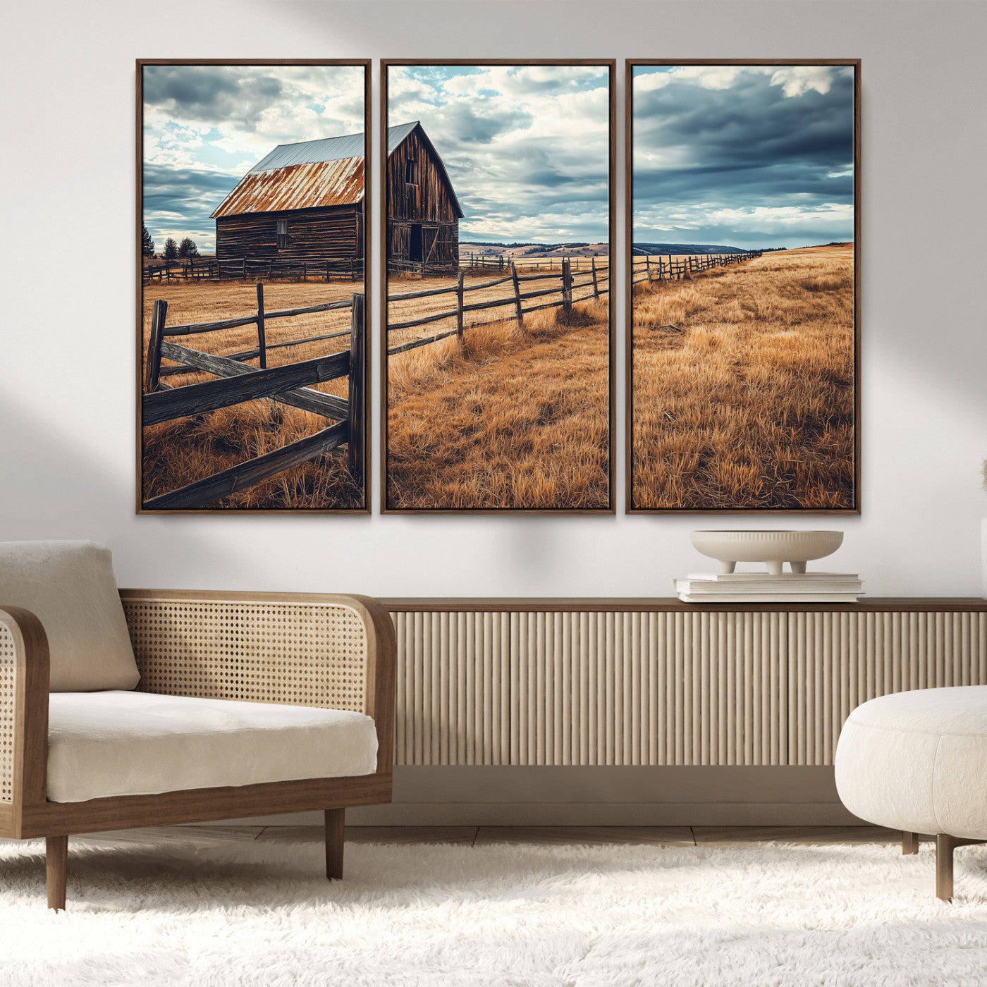 69356982-MGV-CV-36X24-Old Barn Wall Art Canvas Print, Framed Rustic Fence Art Picture Print, Wooden Farmhouse Perfect Rustic Farmhouse Decor Artwork