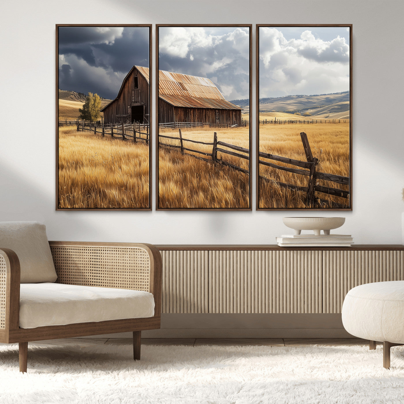 38758826-MGV-CV-36X24-Rustic Barn Wall Art Canvas Print, Framed Moody Barn Art Picture Print, Golden Field Perfect Rustic Farmhouse Decor Artwork