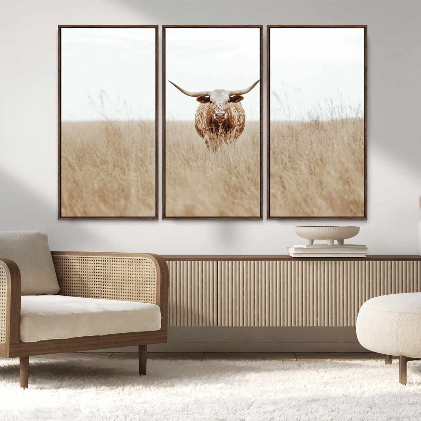 20927060-MGV-CV-36X24-Texas Longhorn Wall Art Canvas Print, Framed Lone Cattle Art Picture Print, Longhorn Bull Perfect Rustic Western Decor Artwork