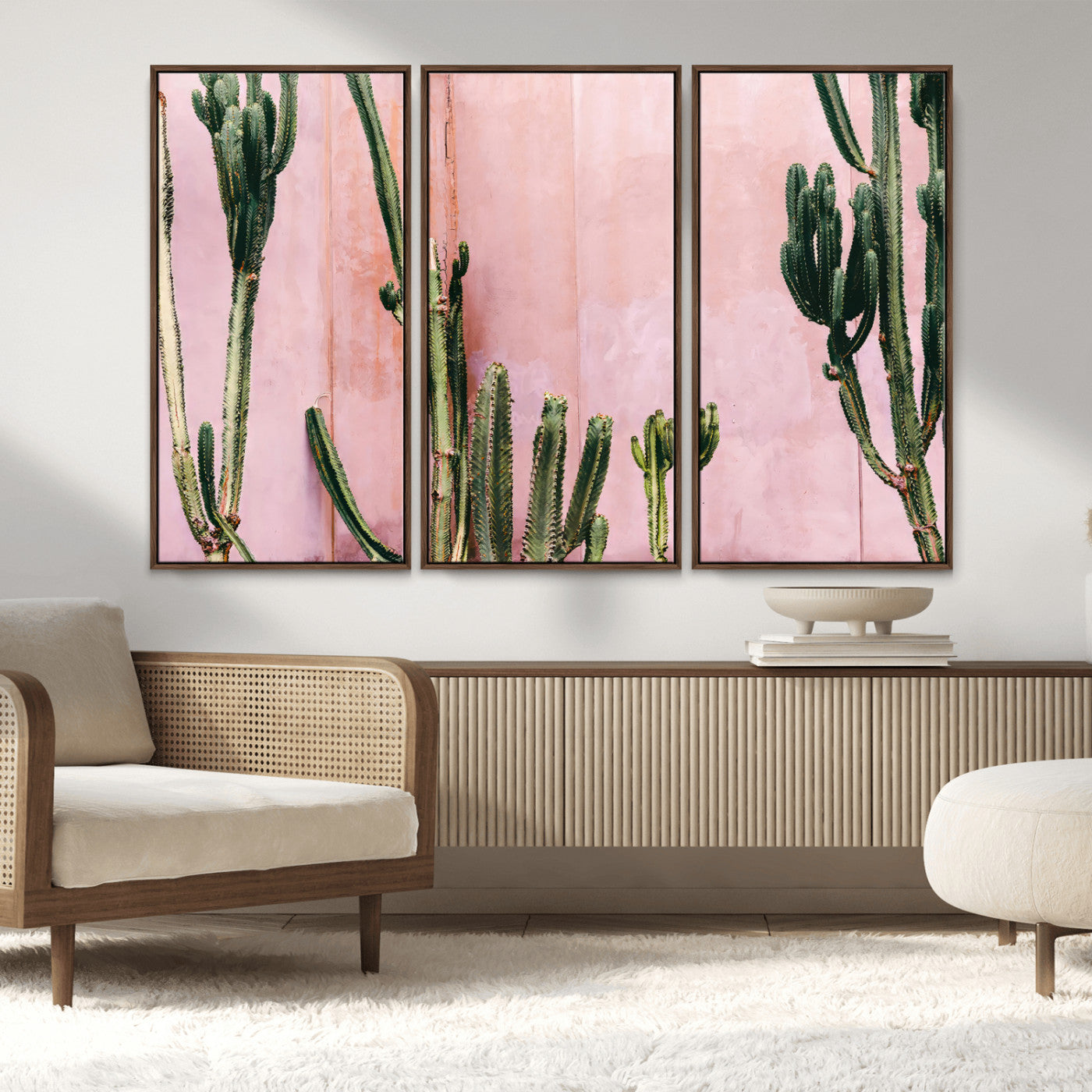 93119502-MGV-CV-36X24-Tall Cactus Wall Art Canvas Print, Framed Pink Wall Art Picture Print, Cactus Lines Perfect Modern Desert Decor Artwork