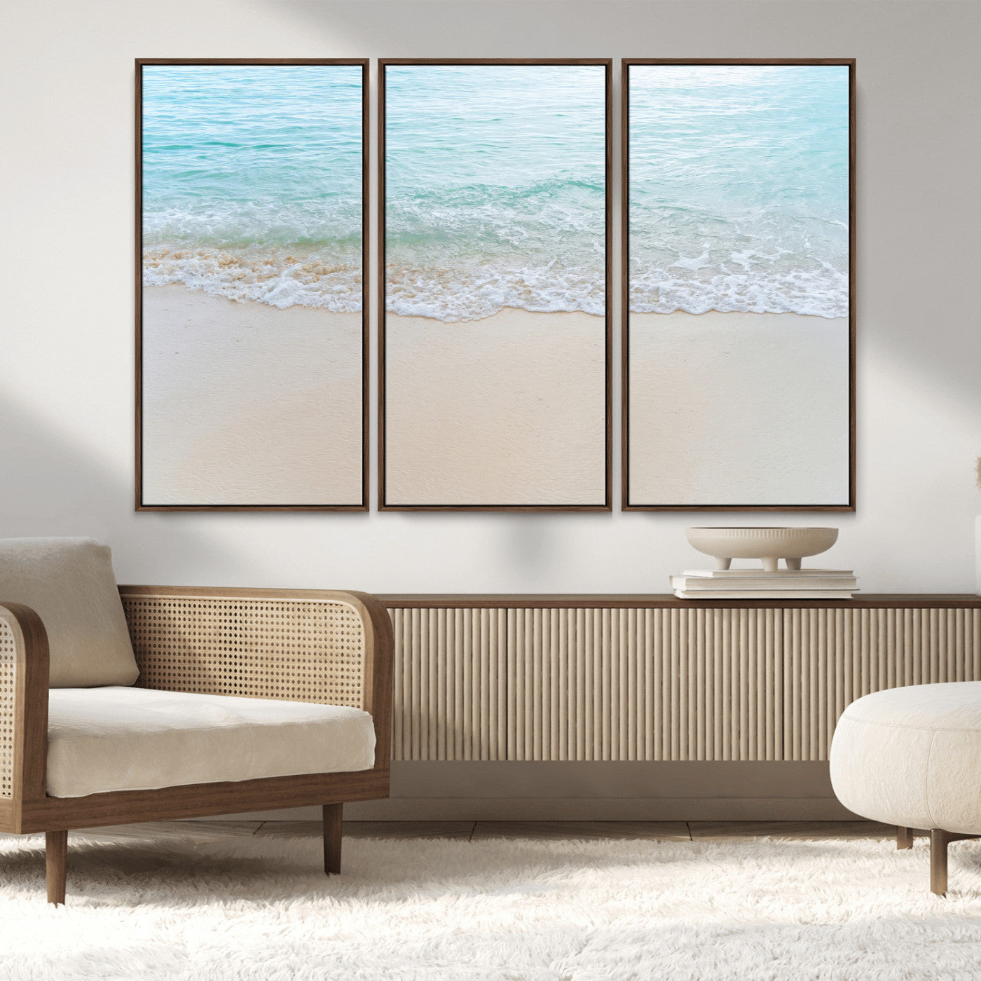 77194056-MGV-CV-36X24-Soft Shoreline Wall Art Canvas Print, Framed Gentle Waves Art Picture Print, Clear Water Perfect Minimalist Coastal Decor Artwork