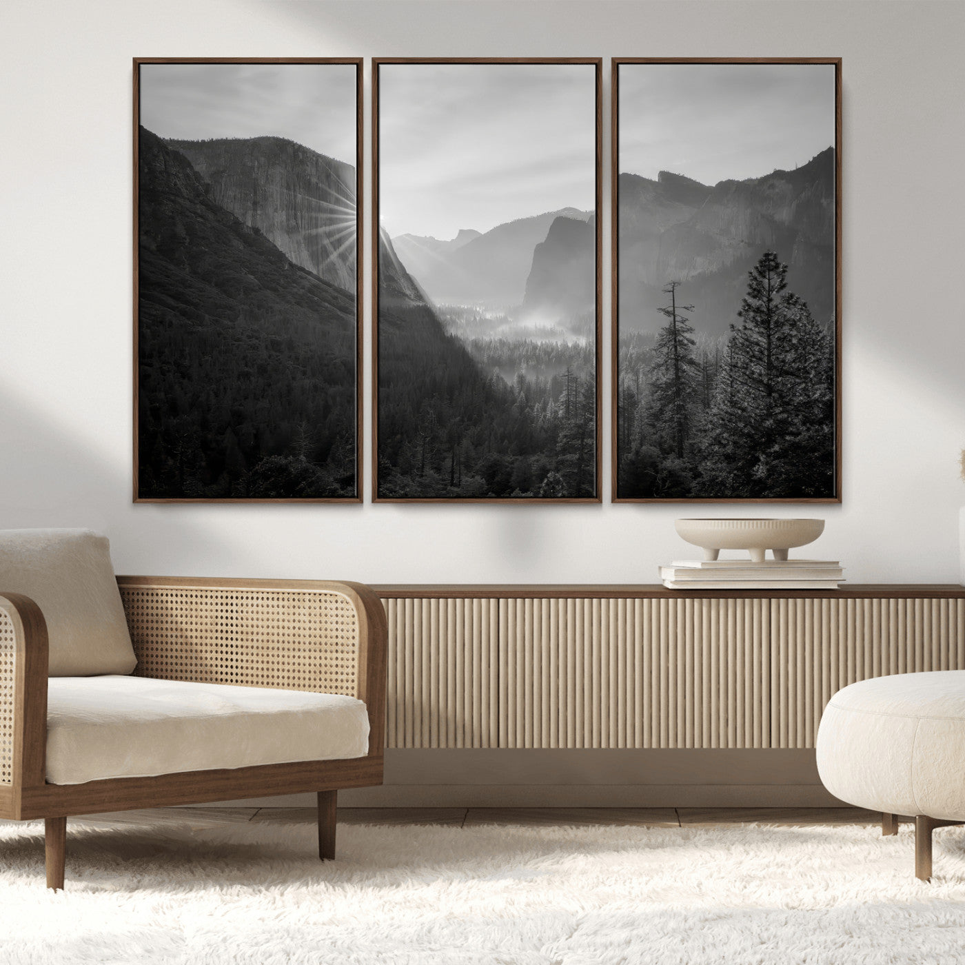 39278955-MGV-FC-48X32-3P_Walnut-Yosemite Valley Wall Art Canvas Print, Framed El Capitan Art Picture Print, Misty Mountain Perfect Modern Rustic Decor Artwork