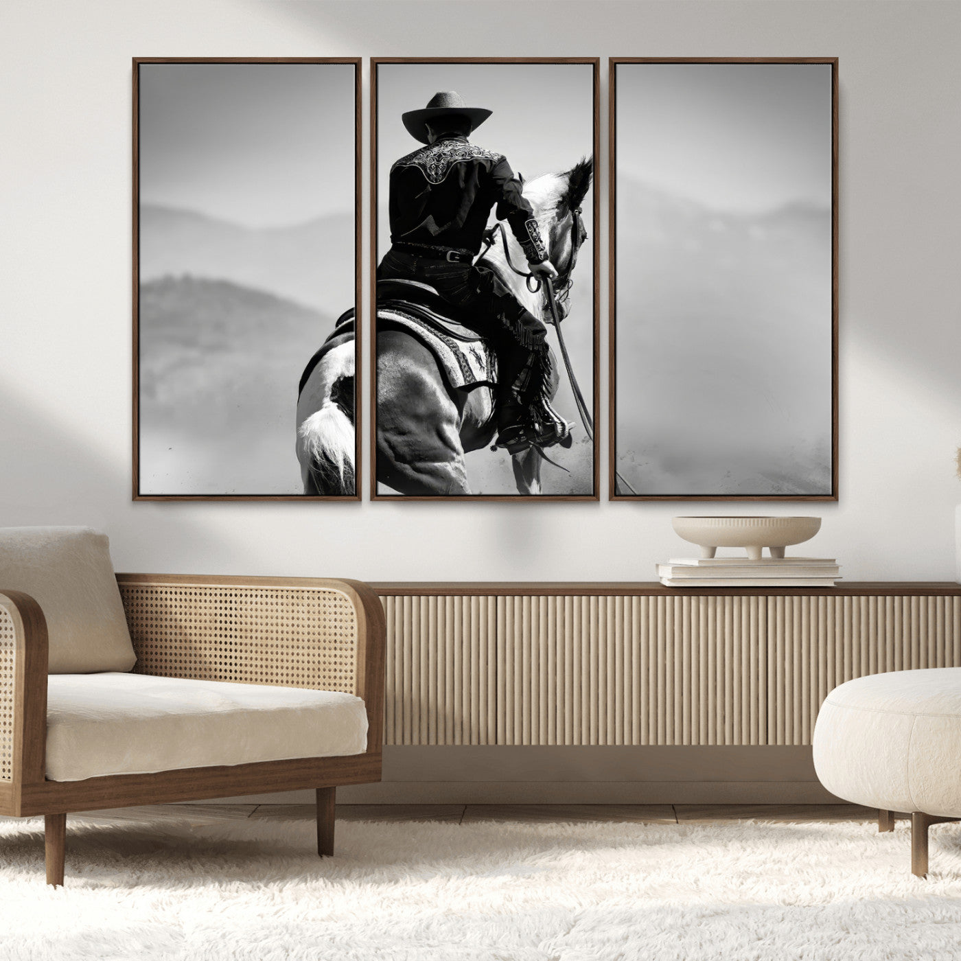 83102464-MGV-CV-36X24-Western Cowboy Wall Art Canvas Print, Framed Monochrome Horse Art Picture Print, Western Equestrian Perfect Rustic Western Decor