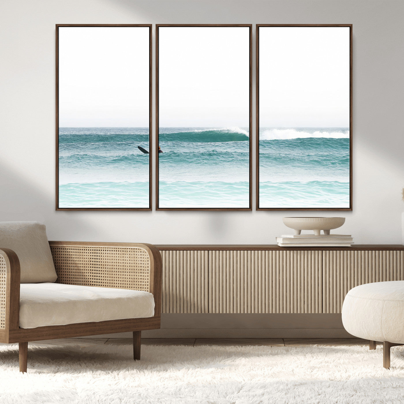 56345117-MGV-CV-36X24-Minimalist Surfing Wall Art Canvas Print, Framed Ocean Waves Art Picture Print, Soft Ocean Perfect Minimalist Coastal Decor