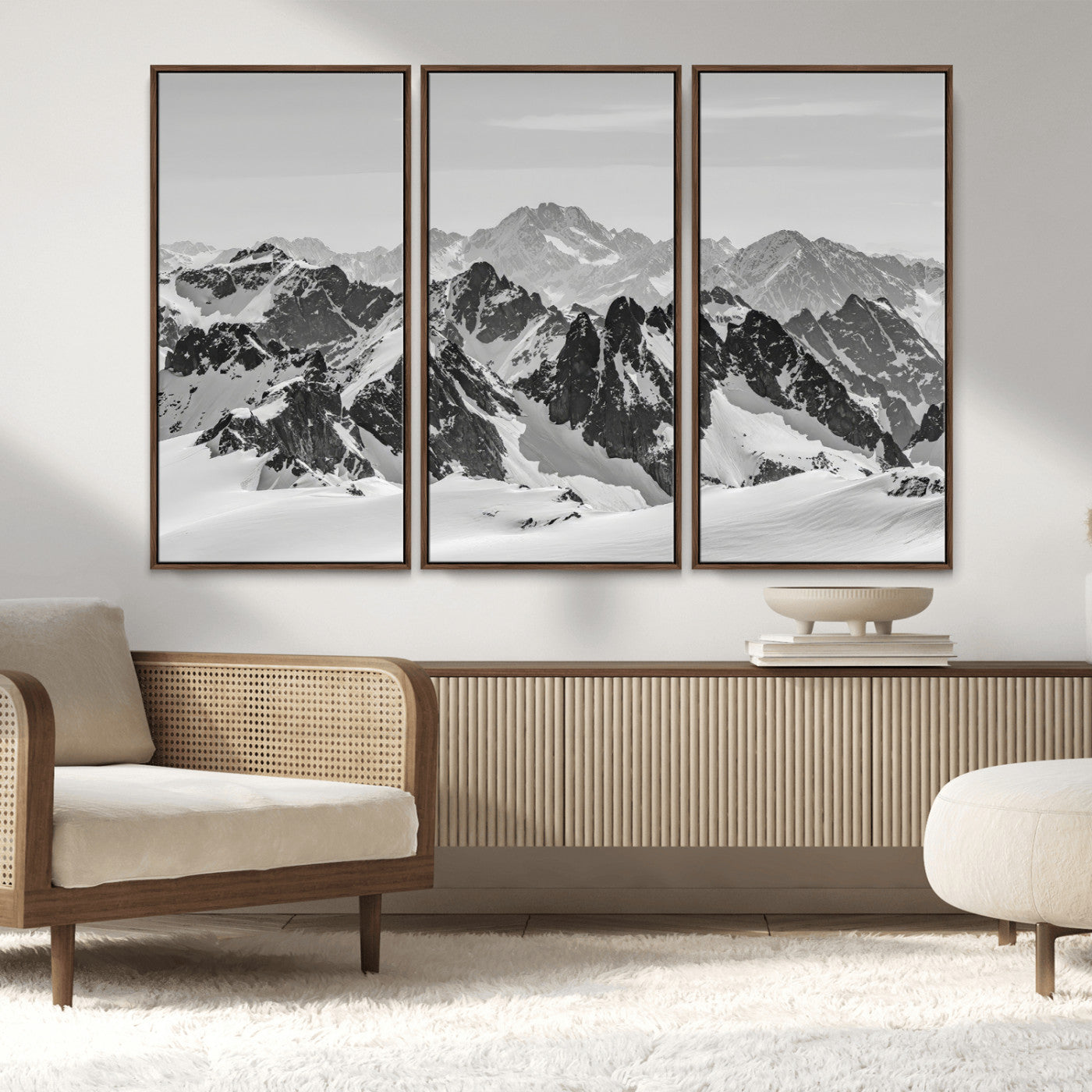 32399691-MGV-CV-36X24-Snowy Mountain Wall Art Canvas Print, Framed Mountain Peaks Art Picture Print, Alpine Mountains Perfect Minimalist Alpine Decor