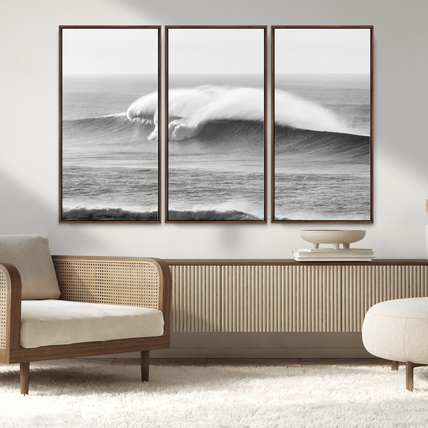 42544082-MGV-CV-36X24-Monochrome Seascape Wall Art Canvas Print, Framed Surf Wave Art Picture Print, Minimalist Ocean Perfect Moody Coastal Decor