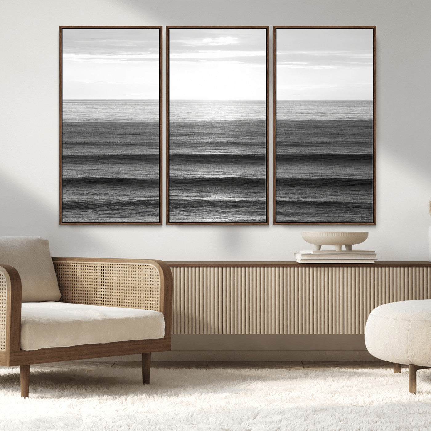 47305203-MGV-CV-36X24-Monochrome Ocean Wall Art Canvas Print, Framed Moody Ocean Art Picture Print, Calm Ocean Perfect Minimalist Coastal Decor Artwork