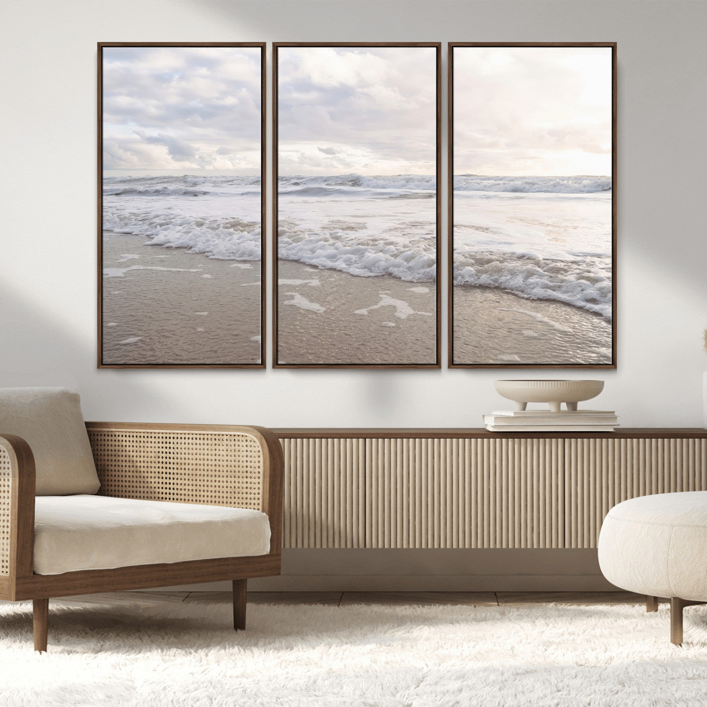 70596264-MGV-CV-36X24-Ocean Waves Wall Art Canvas Print, Framed Coastal Shoreline Art Picture Print, Sea Foam Perfect Coastal Minimalist Decor Artwork