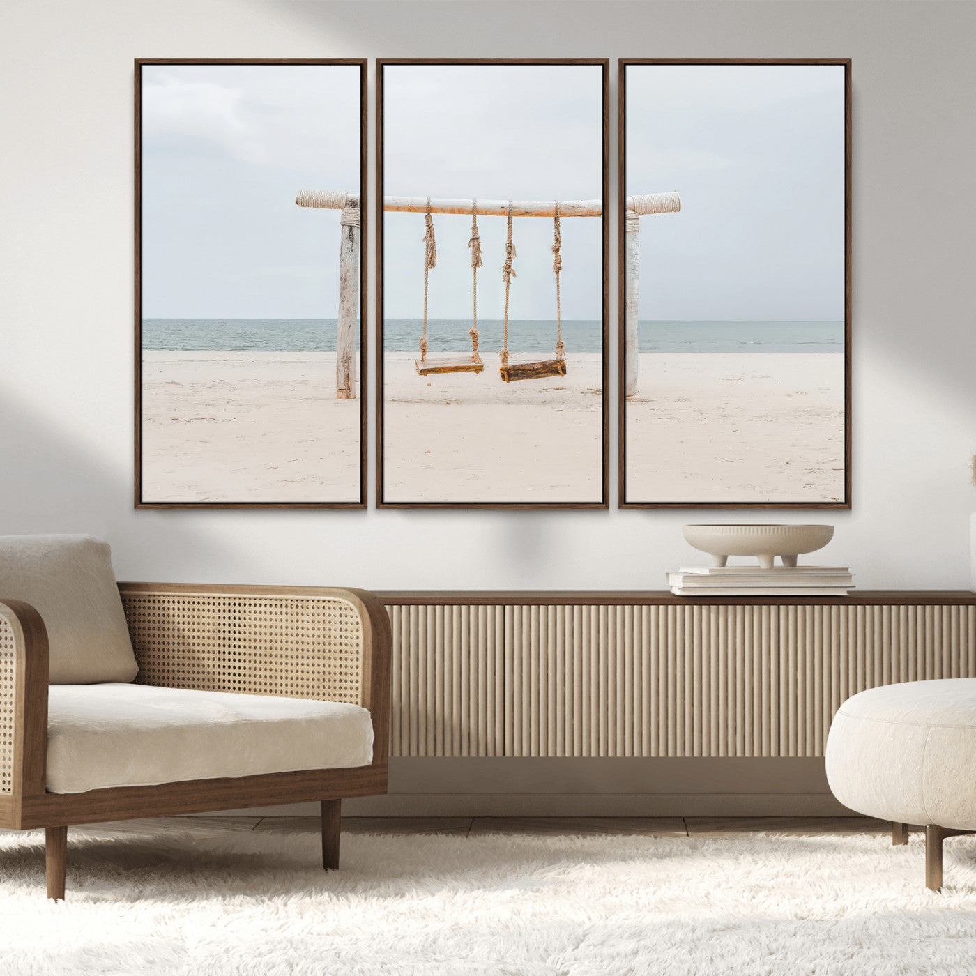 68327283-MGV-CV-36X24-Beach Swing Wall Art Canvas Print, Framed Quiet Beach Art Picture Print, Calm Shoreline Perfect Bohemian Coastal Decor Artwork