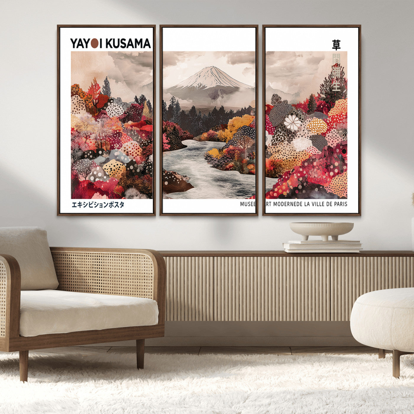 32352074-MGV-CV-36X24-Japanese Landscape Wall Art – Mount Fuji River Canvas Print, Modern Asian Inspired Nature Decor for Living Room, Bedroom, Office