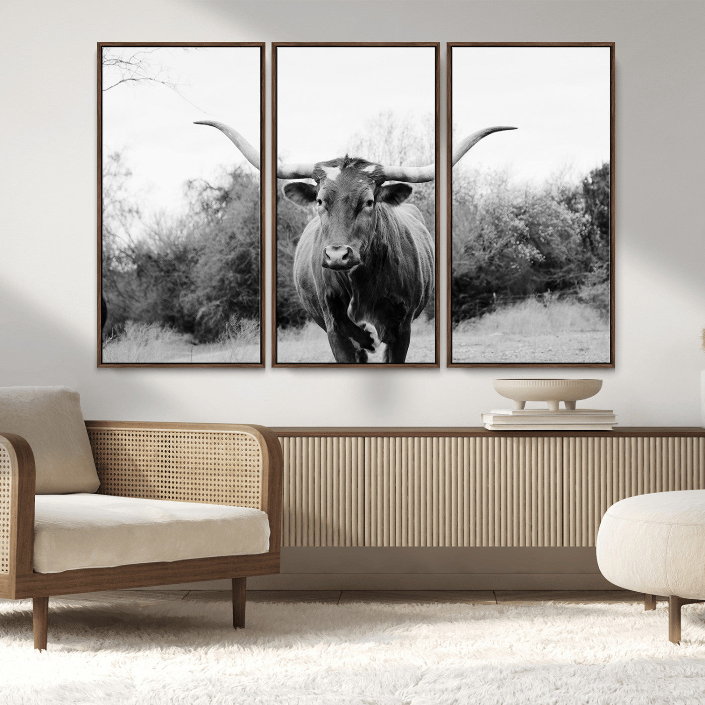 97280319-MGV-CV-36X24-Longhorn Photography Wall Art Canvas Print, Framed Western Cow Decor Art Picture Print, Texas Ranch Style Perfect Rustic Farmhouse
