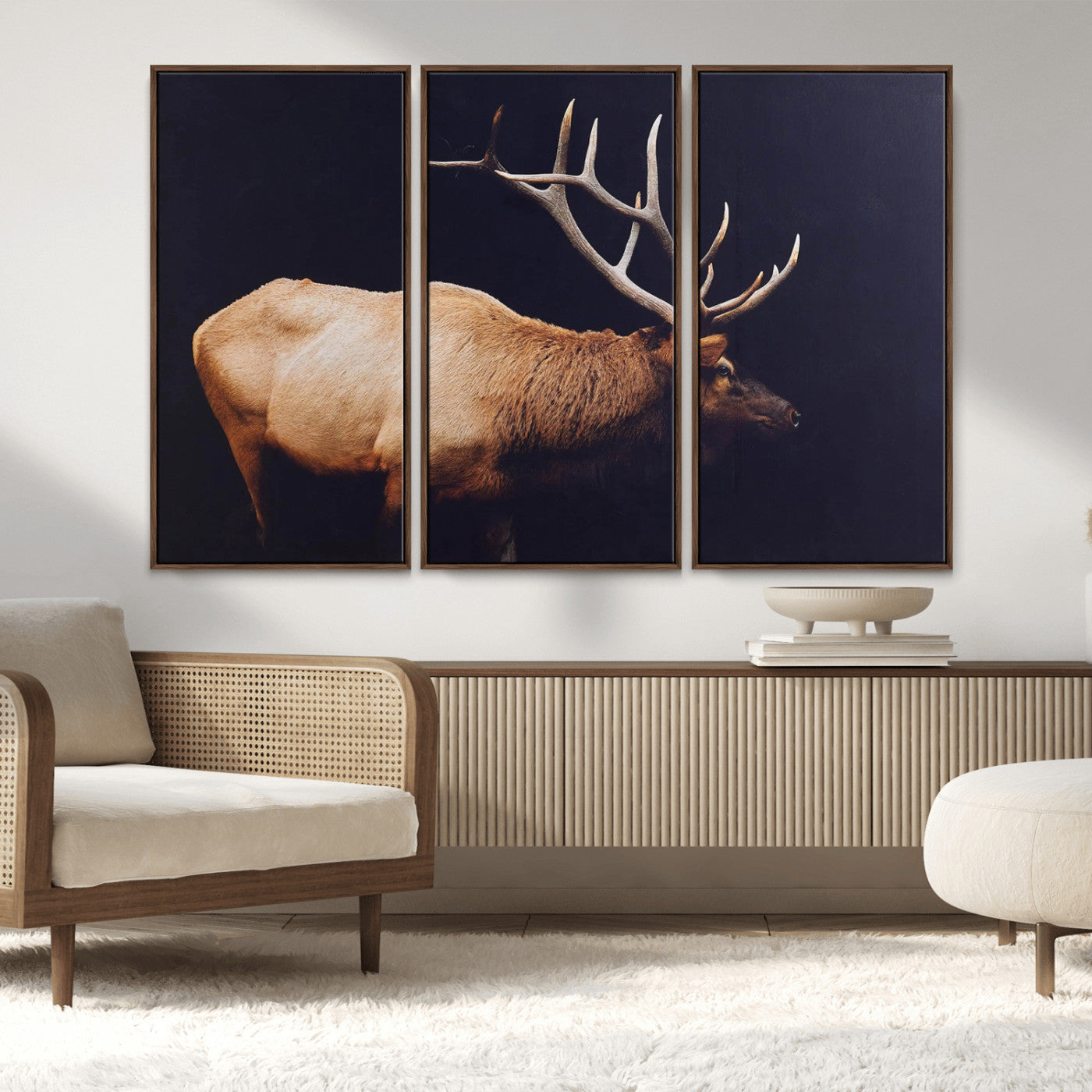 89239257-MGV-FC-48X32-3P_Walnut-Bull Elk Decor Wall Art Canvas Print, Framed Elk Photography Art Picture Print, Rustic Wildlife Perfect Rustic Lodge Decor Artwork