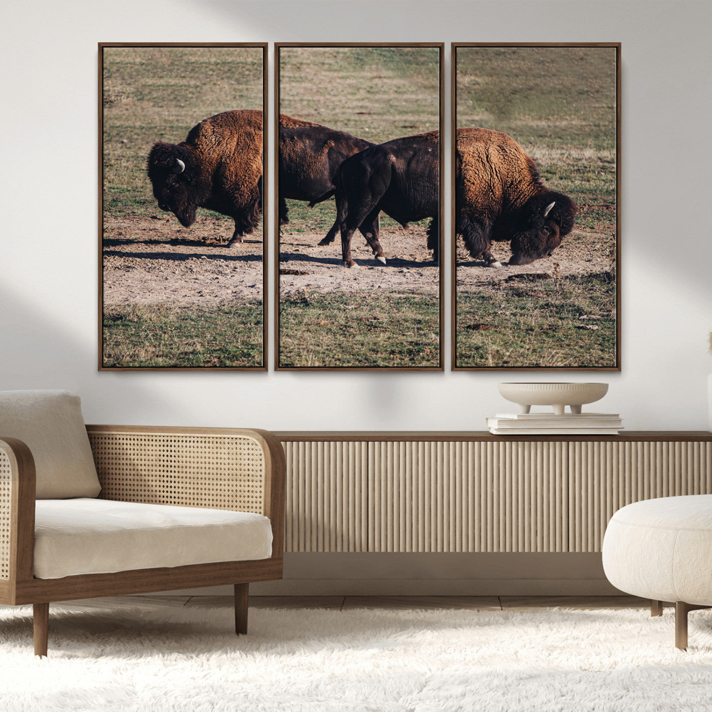 58141885-MGV-CV-36X24-Bison Photography Wall Art Canvas Print, Framed Western Wildlife Art Picture Print, Modern Ranch Perfect Western Rustic Decor