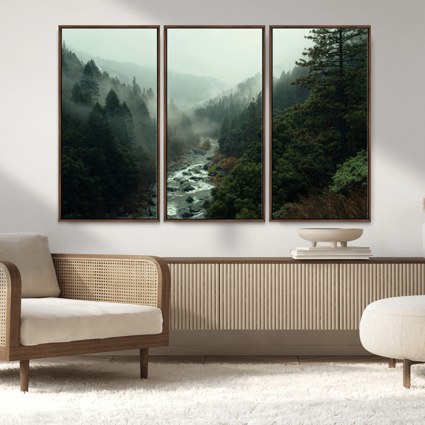 48497565-MGV-CV-36X24-Misty Forest Wall Art Canvas Print, Framed Foggy River Art Picture Print, Moody Landscape Perfect Moody Wilderness Decor Artwork