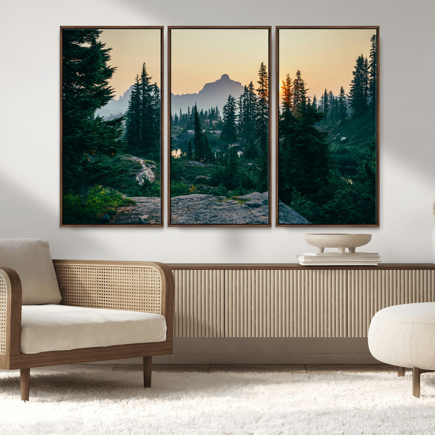 66397982-MGV-CV-36X24-Mountain Landscape Wall Art Canvas Print, Framed Forest Serenity Art Picture Print, Mountain Landscape Perfect Rustic Wilderness