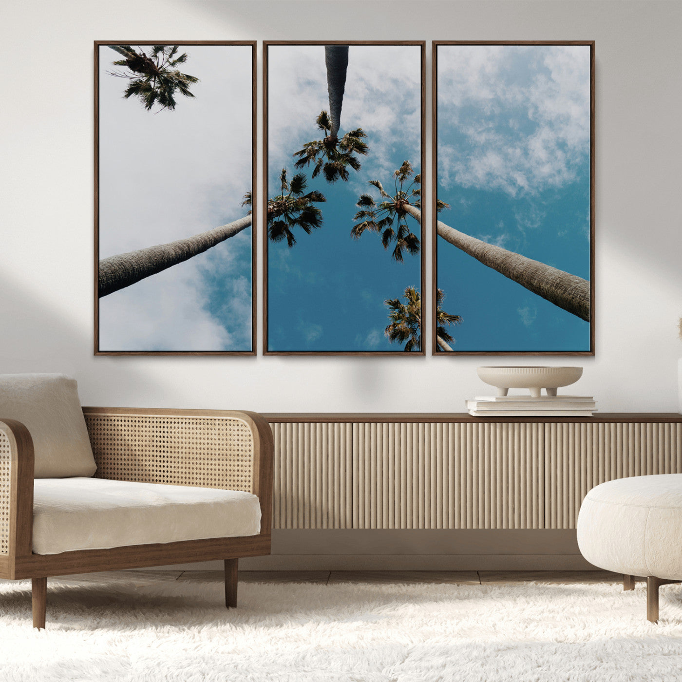 45236398-MGV-CV-36X24-Tropical Palm Trees Wall Art Canvas Print, Framed California Sky Art Picture Print, Minimalist Nature Perfect Coastal Minimalist