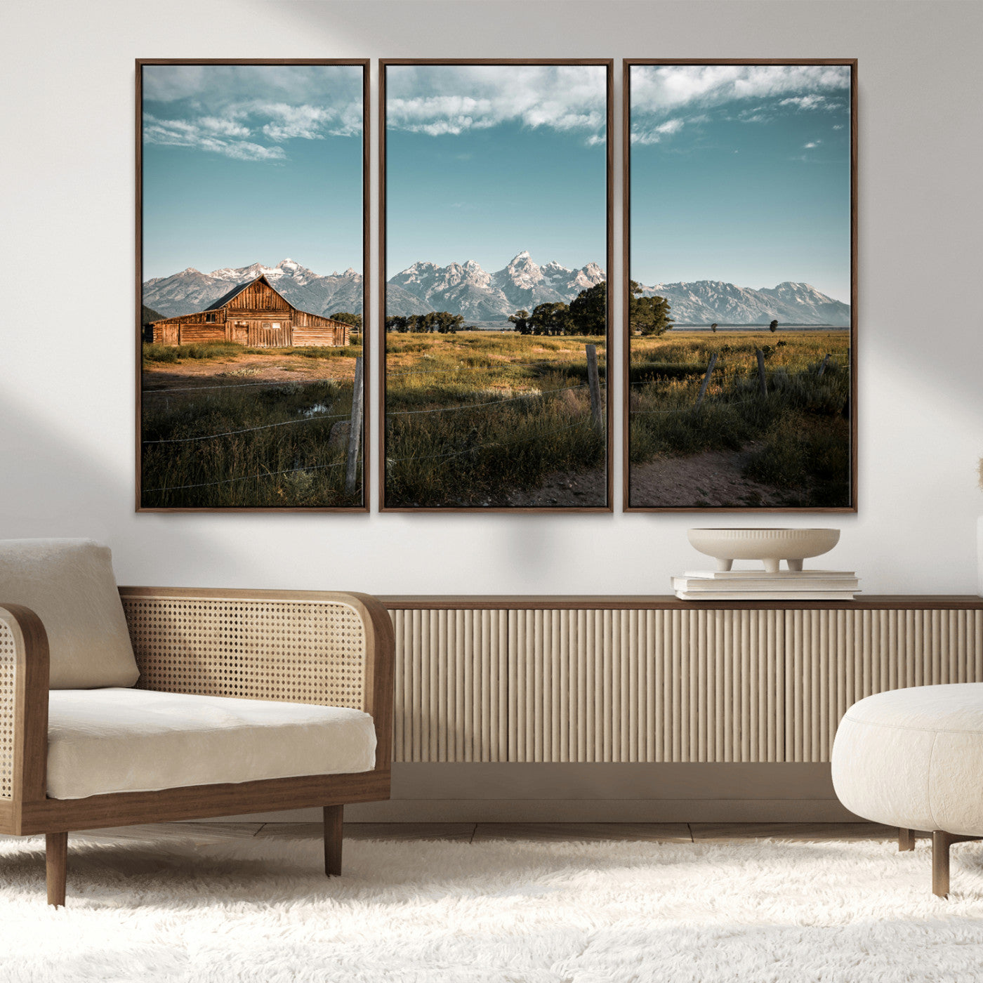 92497443-MGV-CV-36X24-Rustic Farmhouse Wall Art Canvas Print, Framed Mountain Cabin Art Picture Print, Western Landscape Perfect Rustic Farmhouse Decor