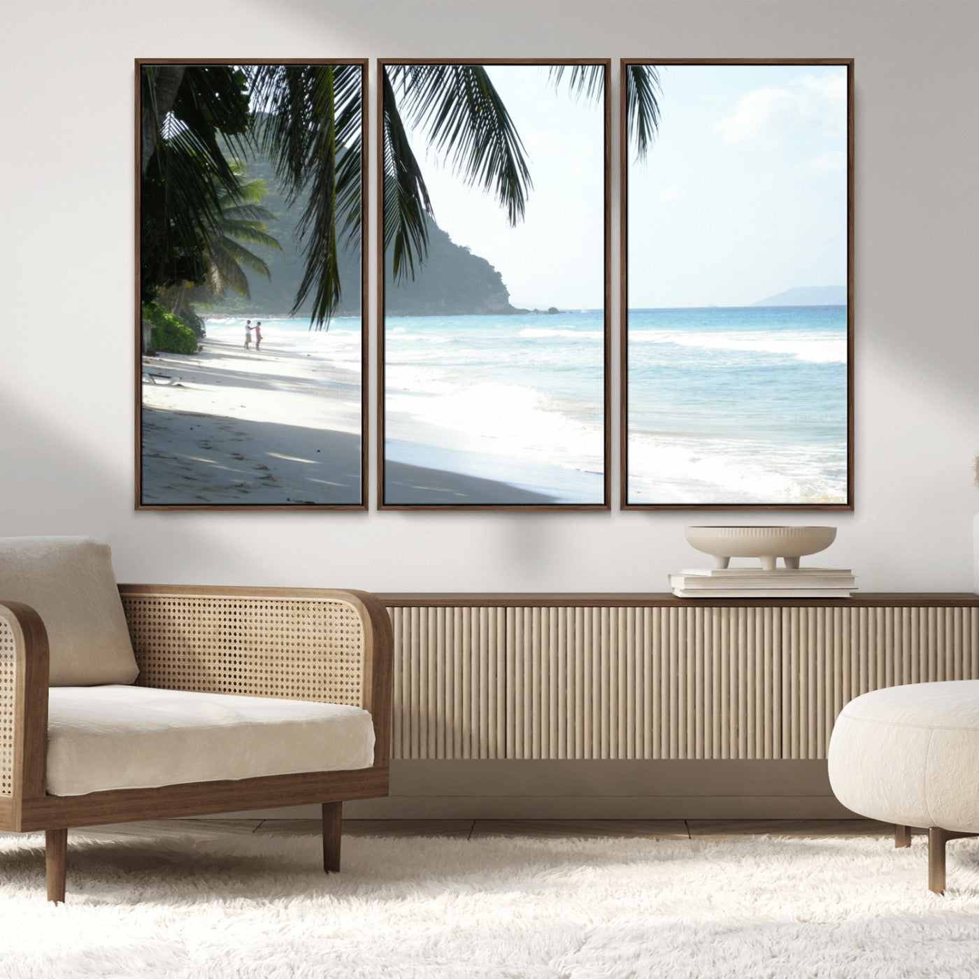 18311030-MGV-CV-36X24-Tropical Beach Wall Art Canvas Print, Framed Serene Ocean Art Picture Print, Palm Tree Shadows Perfect Tropical Coastal Decor