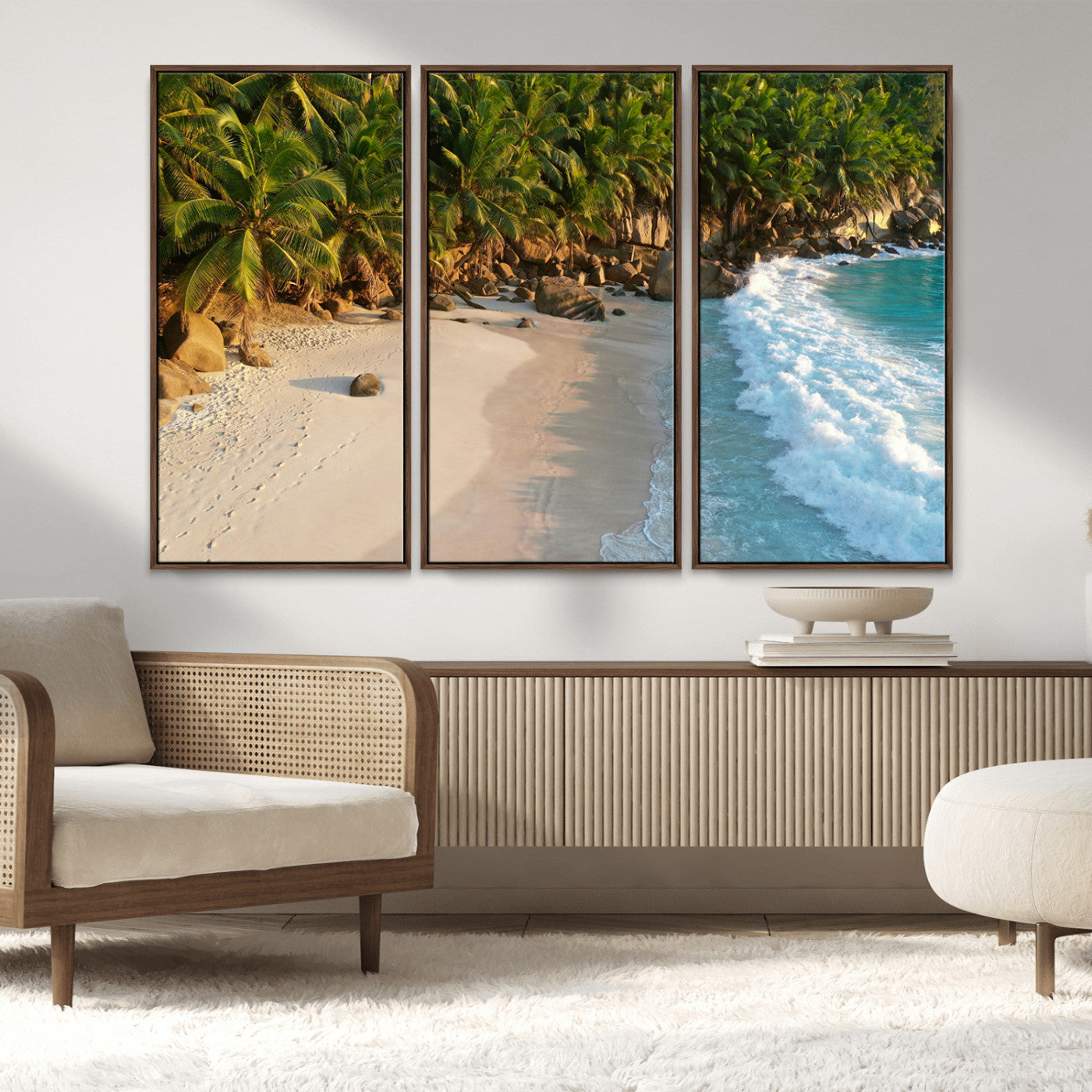 82312665-MGV-CV-36X24-Tropical Beach Wall Art Canvas Print, Framed Ocean Waves Art Picture Print, Palm Trees Perfect Coastal Minimalist Decor Artwork