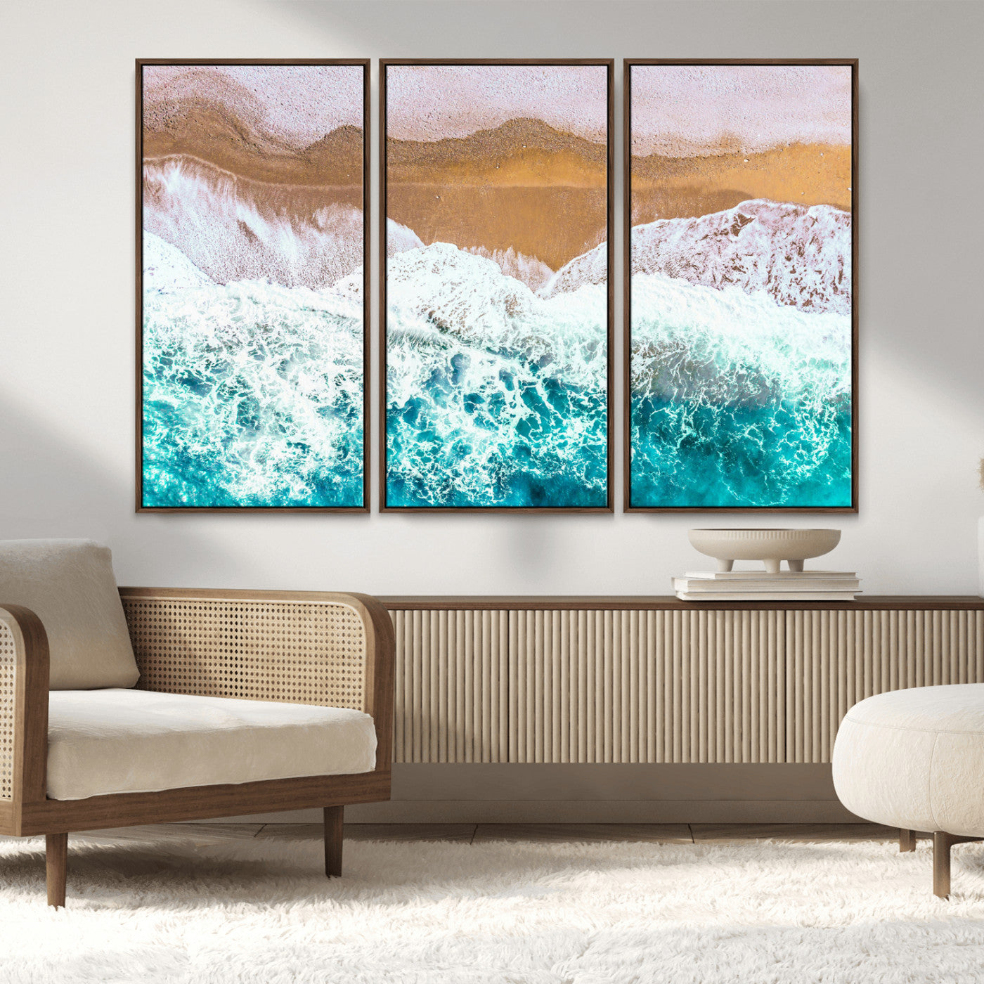 26870666-MGV-CV-36X24-Aerial Beach Wall Art Canvas Print, Framed Ocean Waves Art Picture Print, Coastal Landscape Perfect Coastal Minimalist Decor