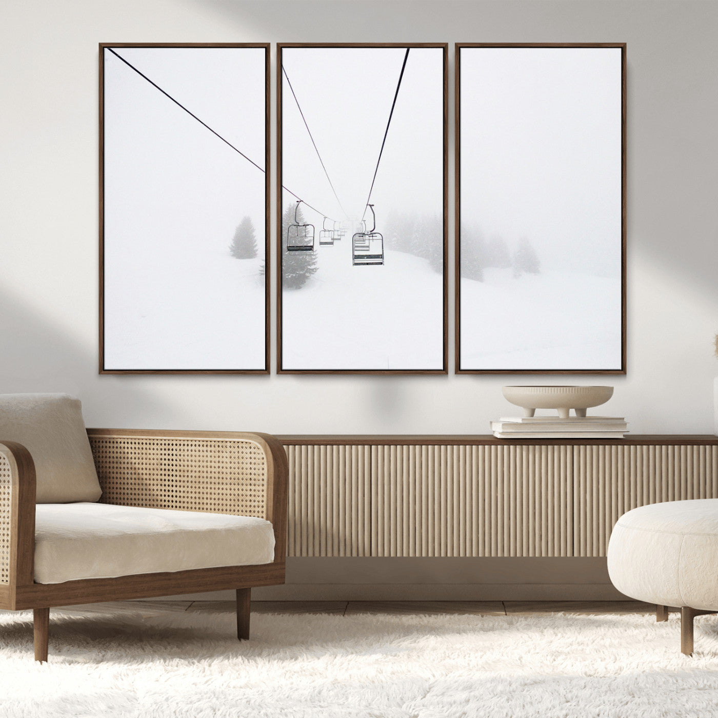 20216390-MGV-CV-36X24-Ski Lift Wall Art Canvas Print, Framed Snowy Landscape Art Picture Print, Alpine Adventure Perfect Nordic Minimalist Decor Artwork