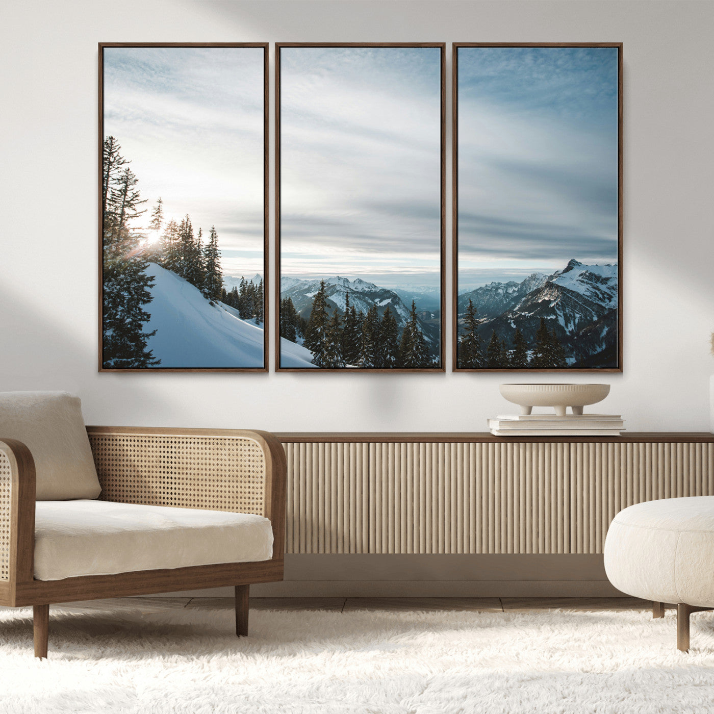 55564749-MGV-CV-36X24-Snowy Mountains Wall Art Canvas Print, Framed Alpine Landscape Art Picture Print, Frosty Peaks Perfect Nordic Minimalist Decor