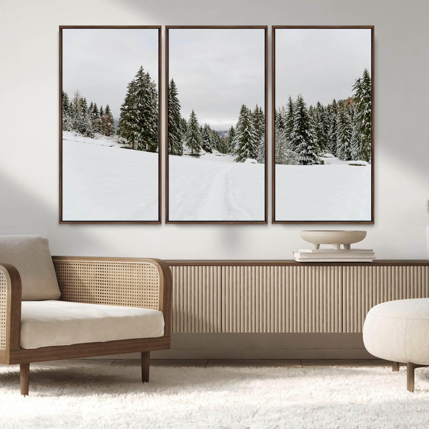 24581417-MGV-CV-36X24-Frosty Pines Wall Art Canvas Print, Framed Silent Snowfall Art Picture Print, Cozy Cabin Vibes Perfect Nordic Minimalist Decor