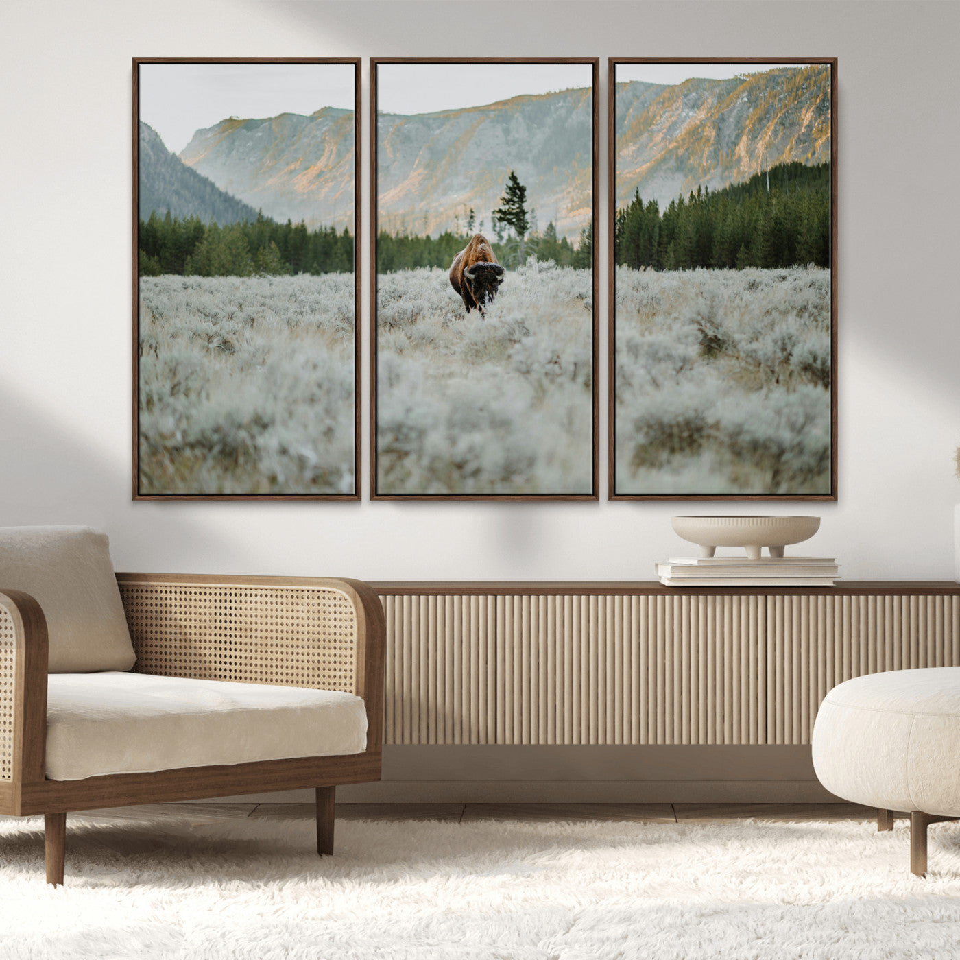 41674074-MGV-CV-36X24-Bison Wall Art – American Buffalo Wildlife Photography Canvas Print, Western Mountain Landscape Artwork Rustic Nature Decor for