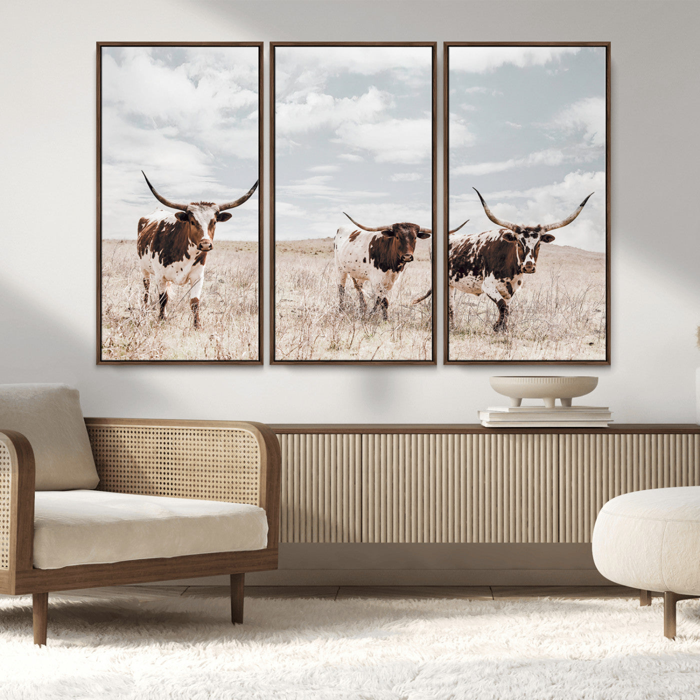 65621083-MGV-CV-36X24-Texas Longhorn Wall Art – Rustic Western Cattle Canvas Print, Southwestern Ranch Photography Decor for Living Room, Office,