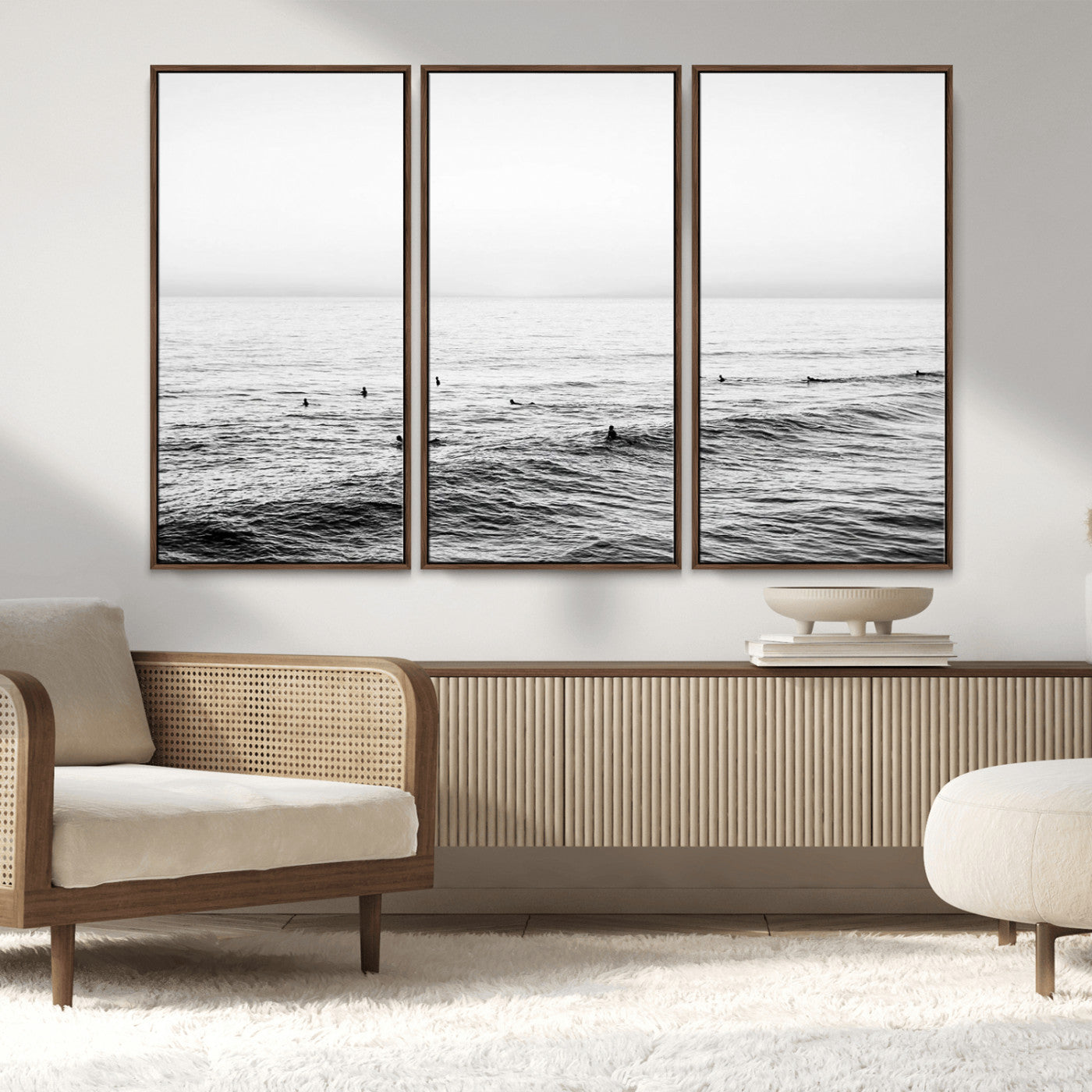 47208268-MGV-CV-36X24-Surfer Ocean Wall Art – Black and White Coastal Canvas Print, Minimalist Surfing Seascape Decor for Living Room, Bedroom, or Beach