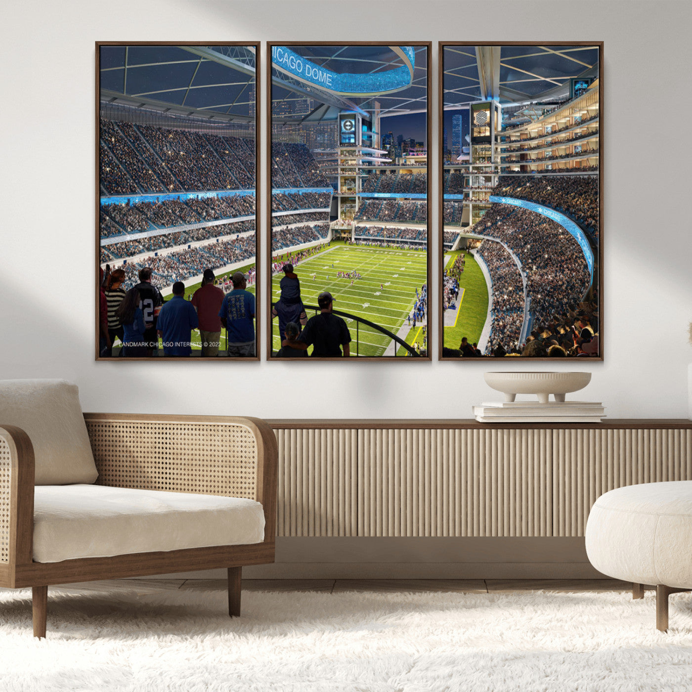 41816511-MGV-CV-36X24-Chicago Dome Stadium Wall Art – Futuristic Football Arena Canvas Print, Modern Sports Fan Decor for Man Cave, Office, Bar, or