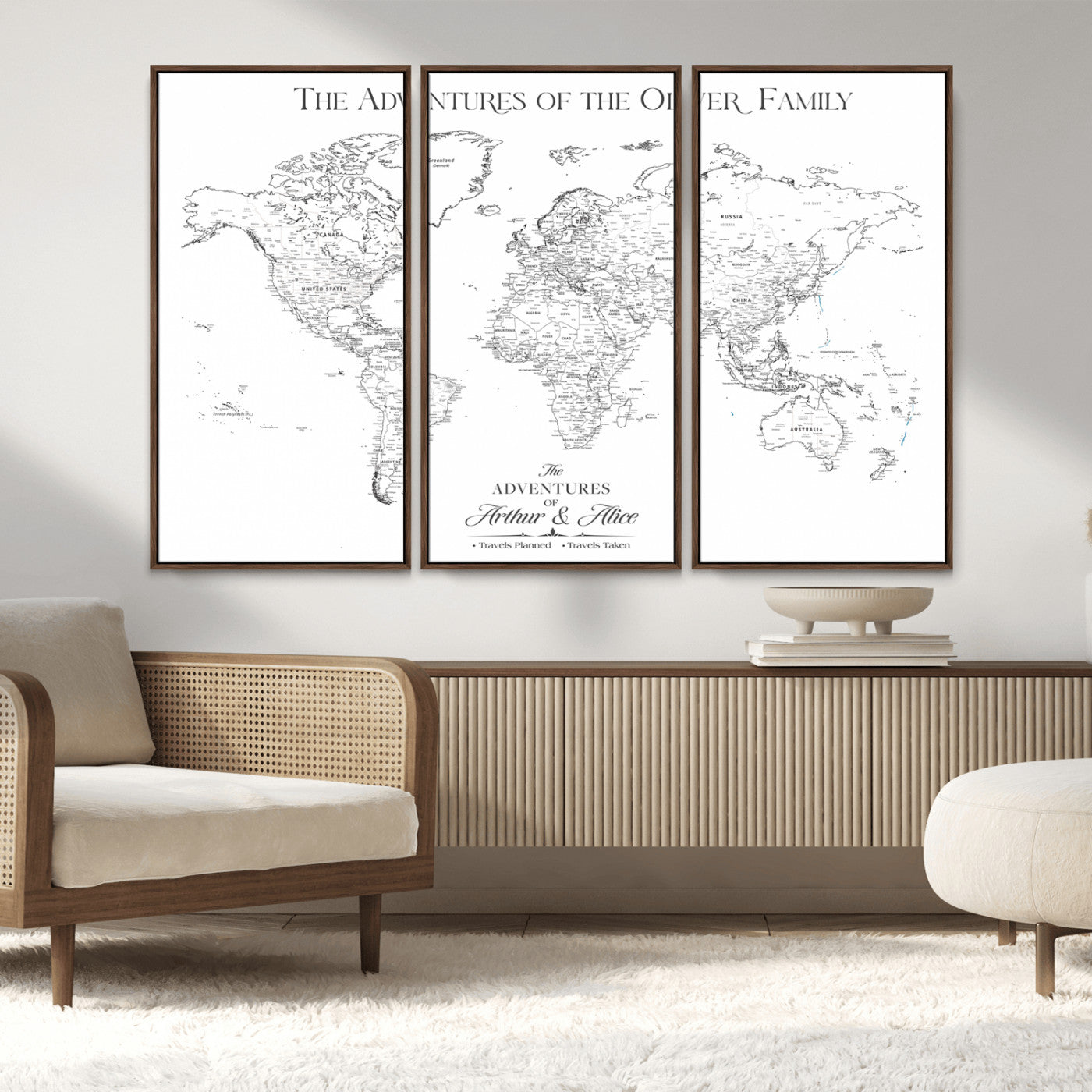 21029247-MGV-CV-36X24-Minimalist World Map Wall Art – Black and White Travel Adventure Print, Modern Family Travel Map Decor for Living Room, Bedroom,