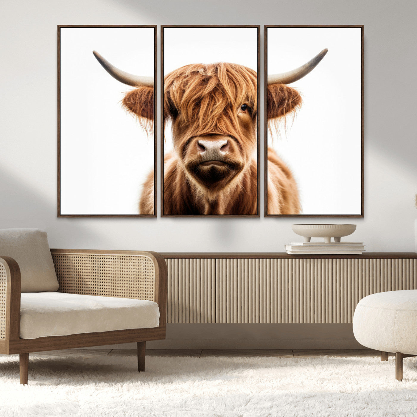 637908607-MGV-FC-93X47-3P_Black-Highland Cow Wall Art Print – Rustic Farmhouse Animal Portrait, Scottish Highland Cattle Canvas, Modern Country Wall Decor for