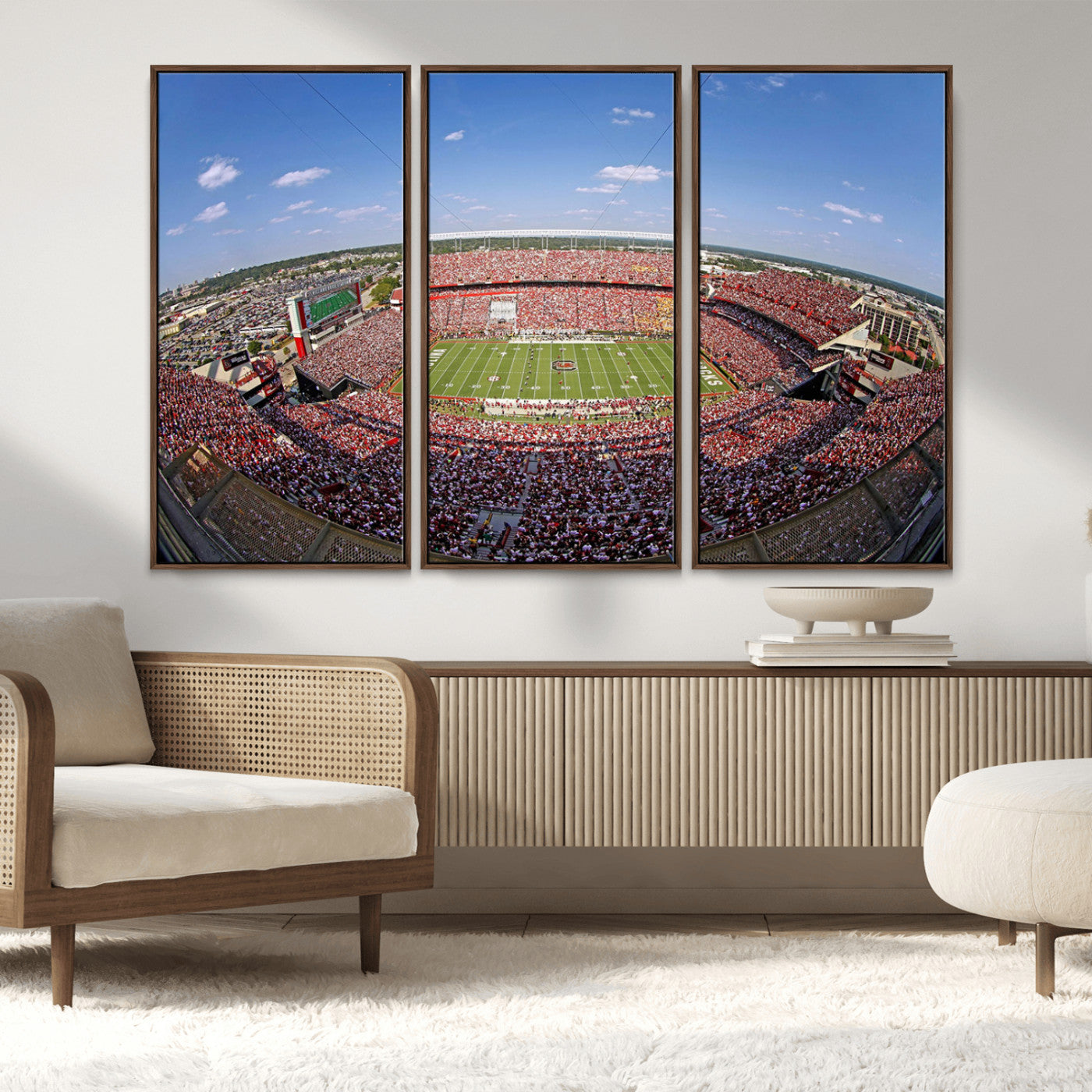 29492070-MGV-FC-48X32-3P_Walnut-Stadium Wall Art – Panoramic College Football Canvas Print, Game Day Crowd and Field Scene, Sports Photography Decor for Office,