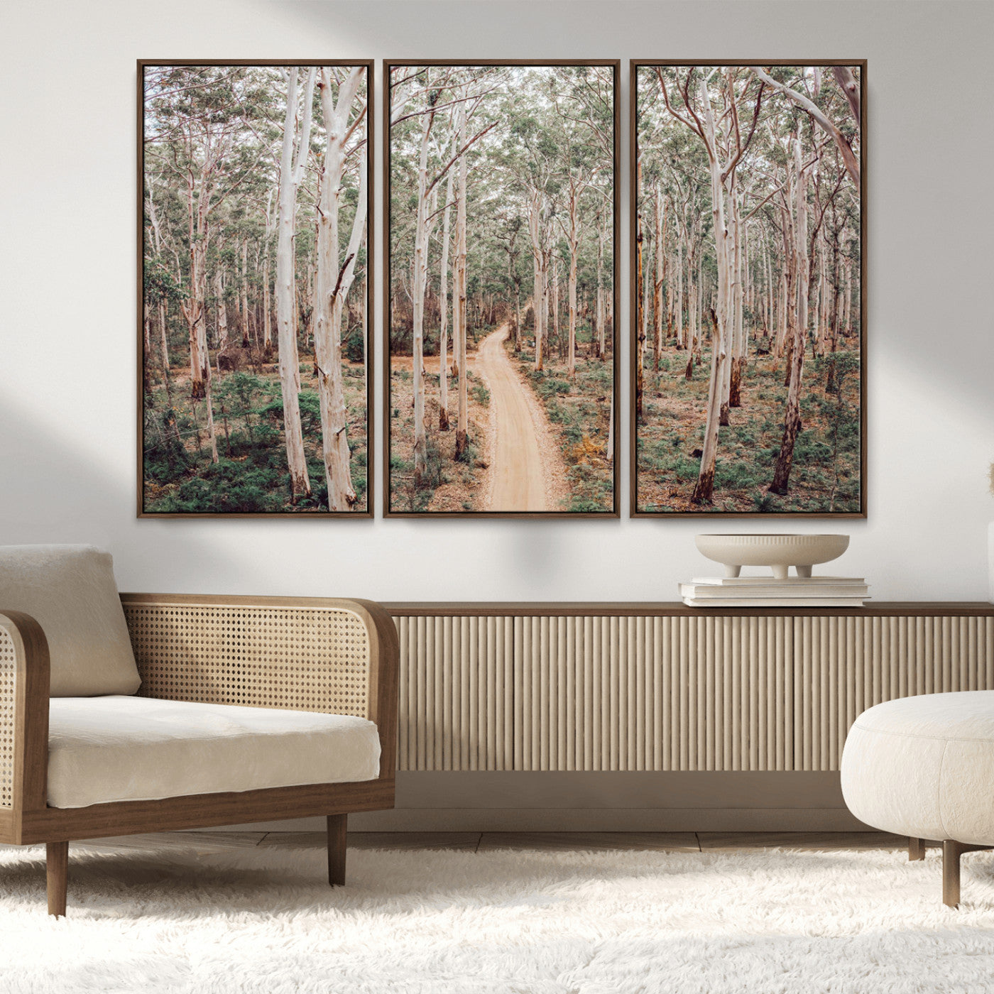 24760563-MGV-FC-48X32-3P_Walnut-Forest Wall Art – Tranquil Woodland Path Canvas Print, Scenic Nature Photography Decor for Bedroom, Living Room, Office, Cabin or
