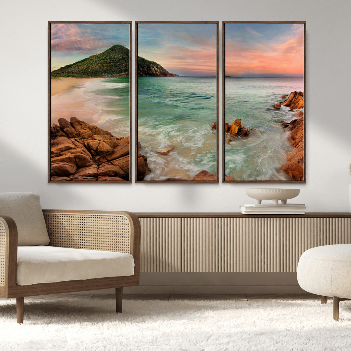 53831025-MGV-FC-48X32-3P_Walnut-Coastal Landscape Wall Art – Tropical Beach Ocean Canvas Print, Sunset Mountain View Photography Decor for Living Room, Bedroom,