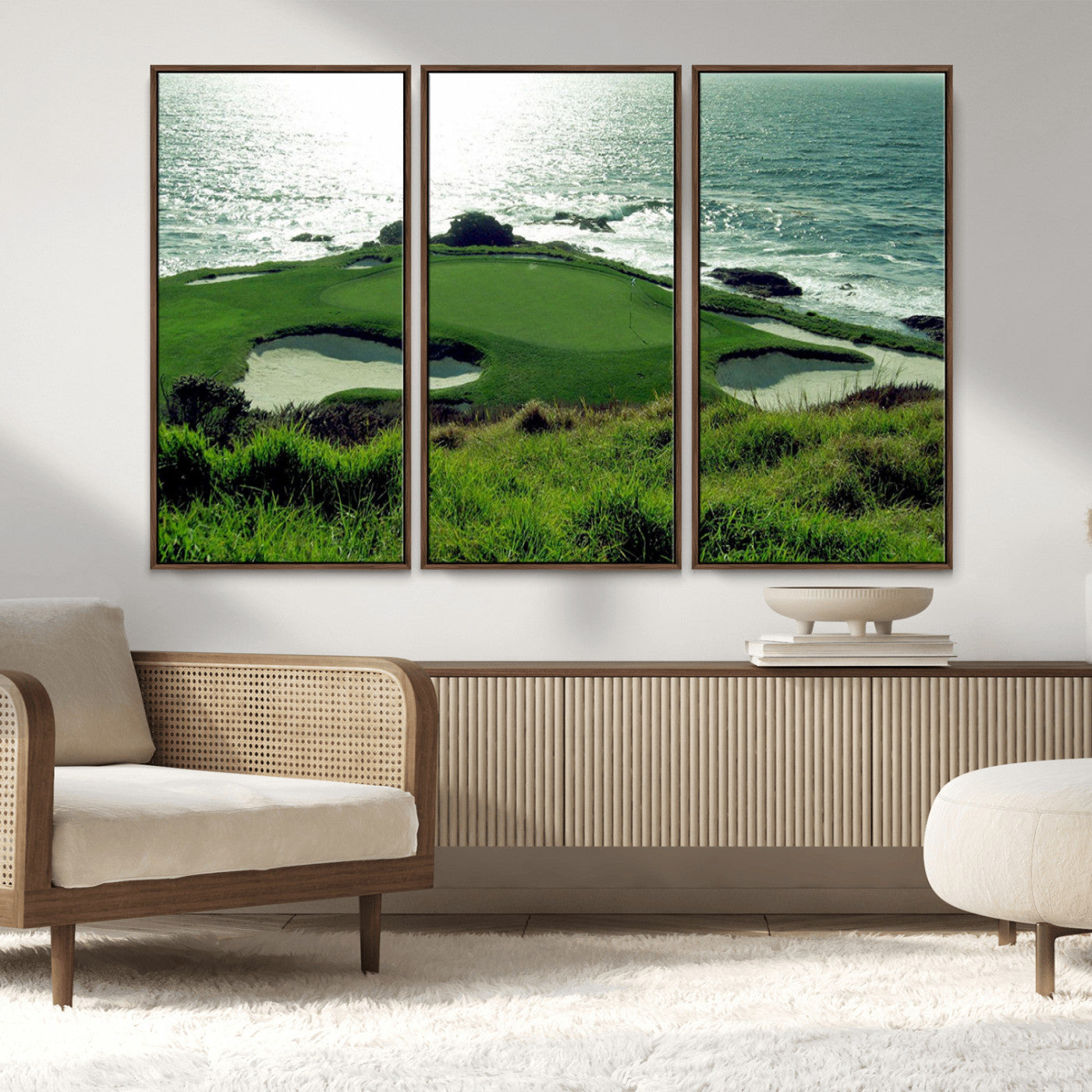 48473947-MGV-CV-36X24-Ocean Golf Course Wall Art – Panoramic Green Fairway Canvas Print, Coastal Golf Landscape Photography Sports Decor for Office, Man