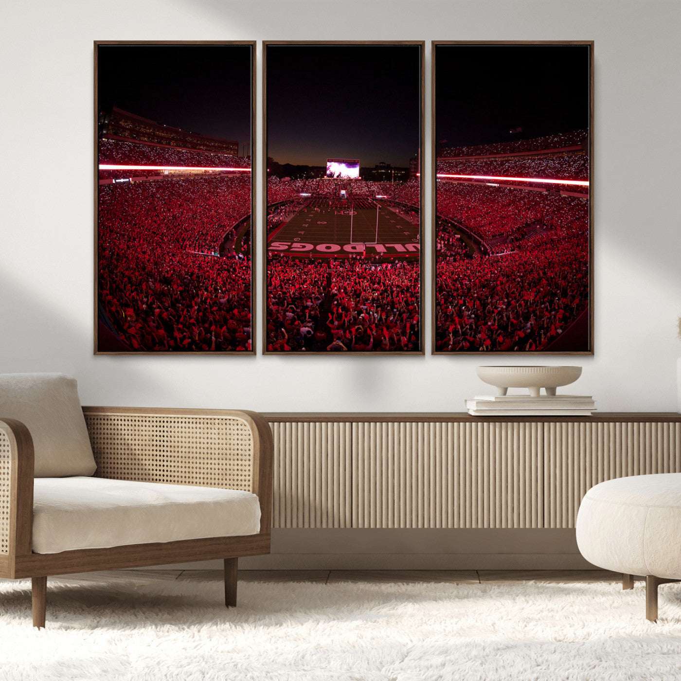 38331045-MGV-CV-36X24-Sanford Stadium Wall Art – Georgia Bulldogs Football Red Night Game Canvas Print, Electric College Sports Decor for Man Cave or