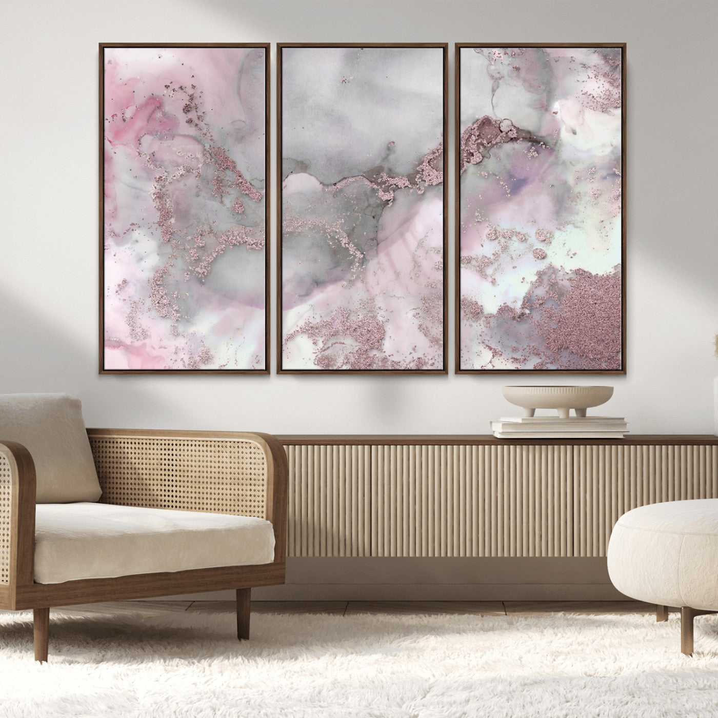 16416-MGV-CV-36X24-Blush Marble Wall Art Canvas Print, Framed Rose Gold Art Picture Print, Pink Cloudy Perfect Modern Glam Decor Artwork