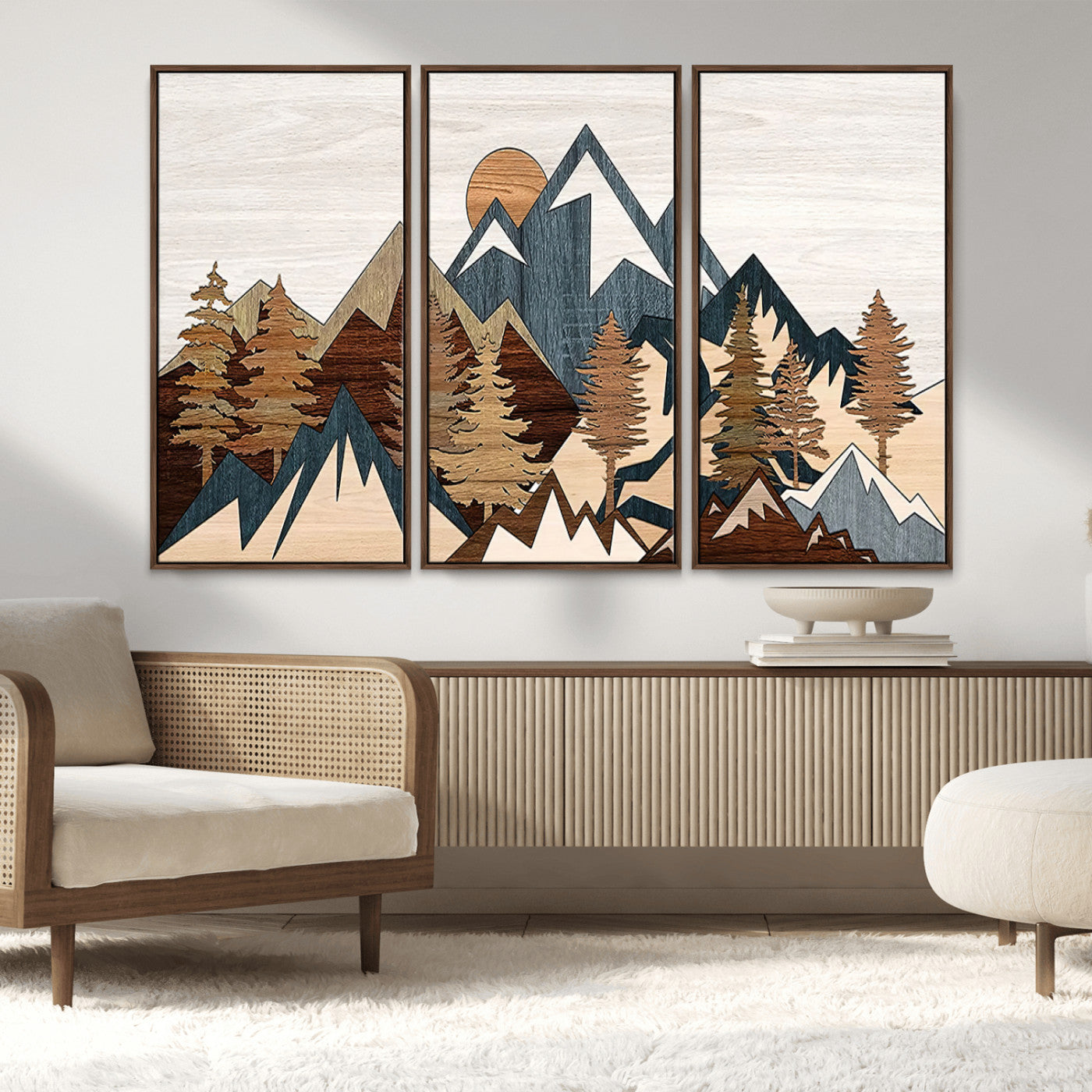 80300-MGV-CV-36X24-Geometric Mountains Wall Art Canvas Print, Framed Stylized Trees Art Picture Print, Graphic Forest Perfect Rustic Abstract Decor