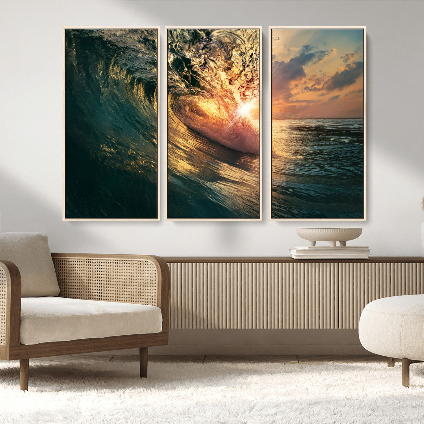 55359-MGV-CV-36X24-Radiant Ocean Wave Wall Art – Panoramic Surf Canvas Print, Vibrant Sunset Beach Decor for Home, Office or Man Cave