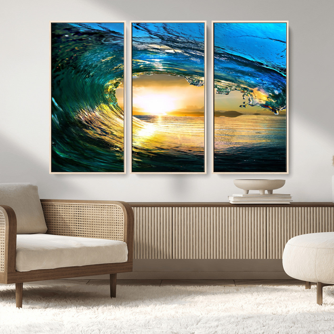 19378-MGV-CV-36X24-Ocean Wave Sunset Wall Art – Vibrant Surf and Golden Horizon Canvas Print, Coastal Seascape Photography for Living Room, Bedroom,