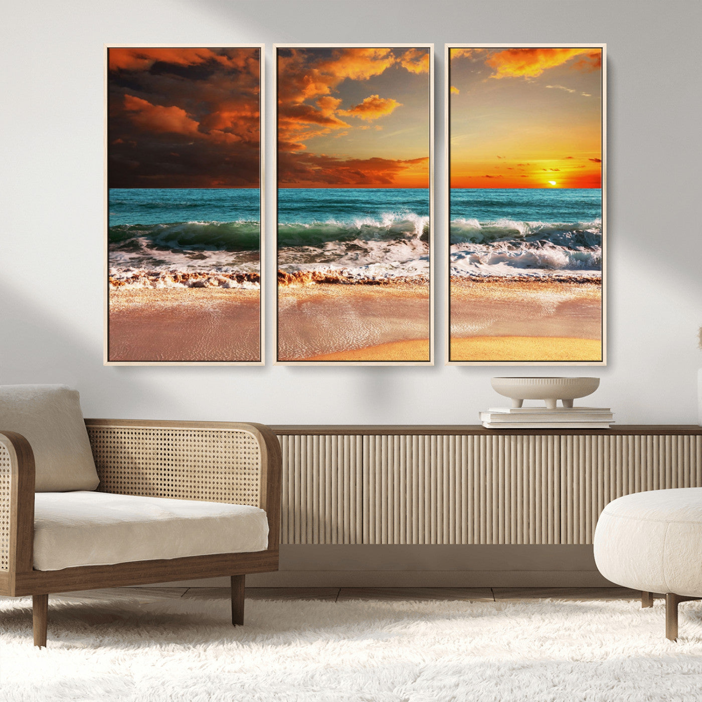 72948-MGV-CV-36X24-Ocean Sunset Wave Wall Art – Dramatic Seascape Canvas Print with Golden Sky and Crashing Waves, Coastal Beach Decor for Living